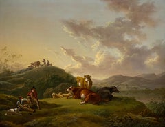 A herdsmen resting in a pastoral landscape, with cattle resting