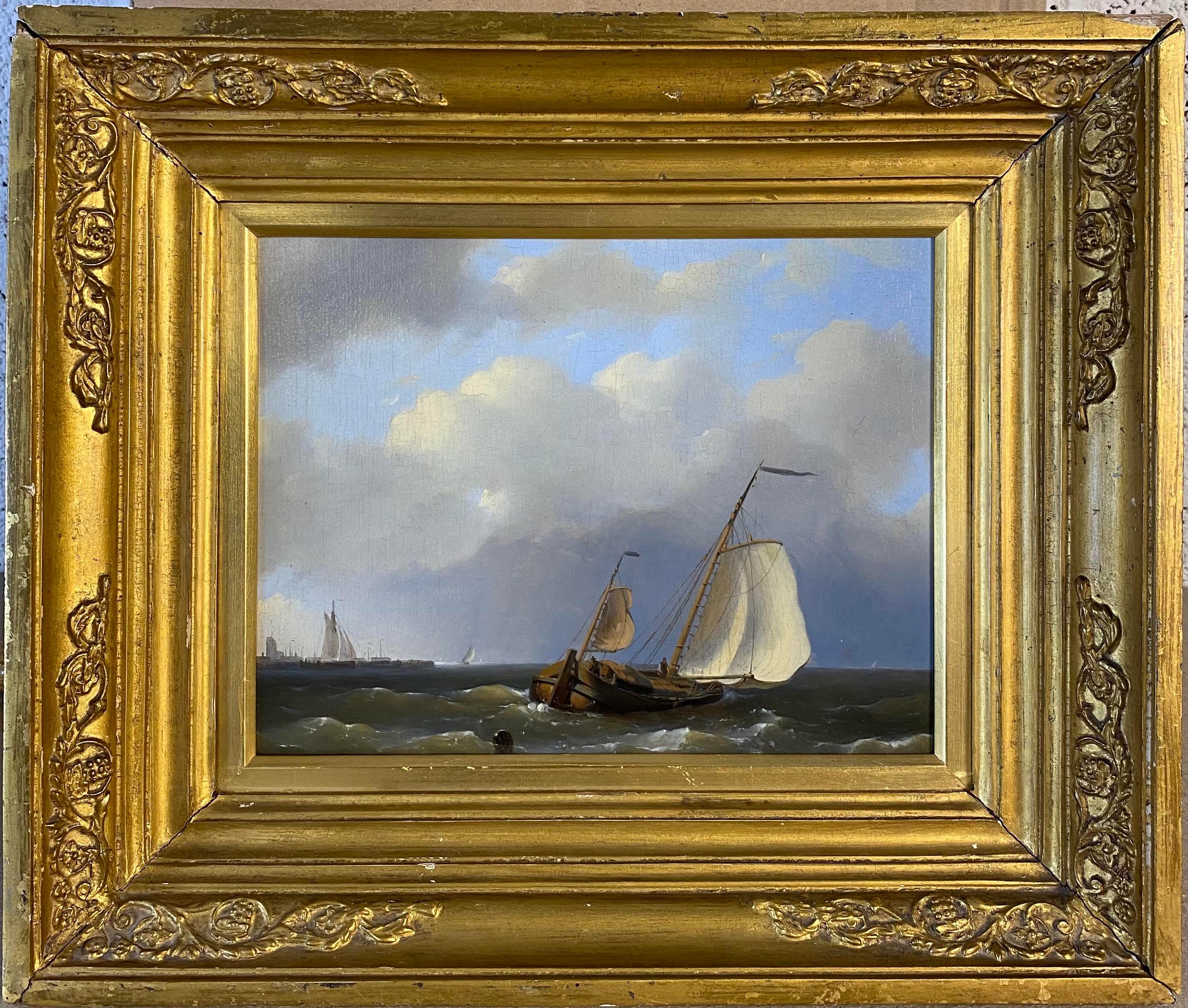 A fishing boat in choppy waters - Painting by Hermanus Koekkoek I