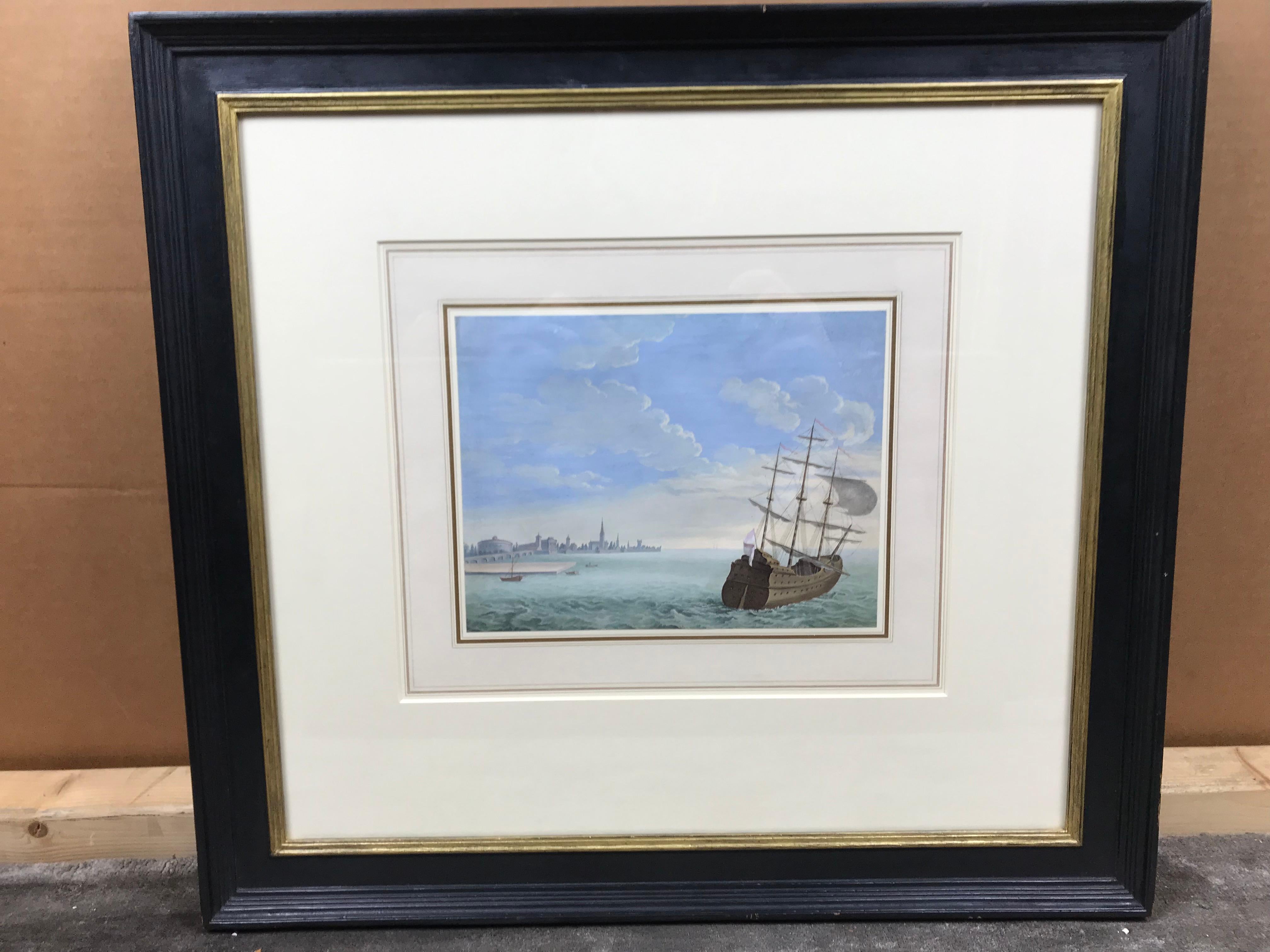 A Marine scene painting off the coast - Painting by Unknown