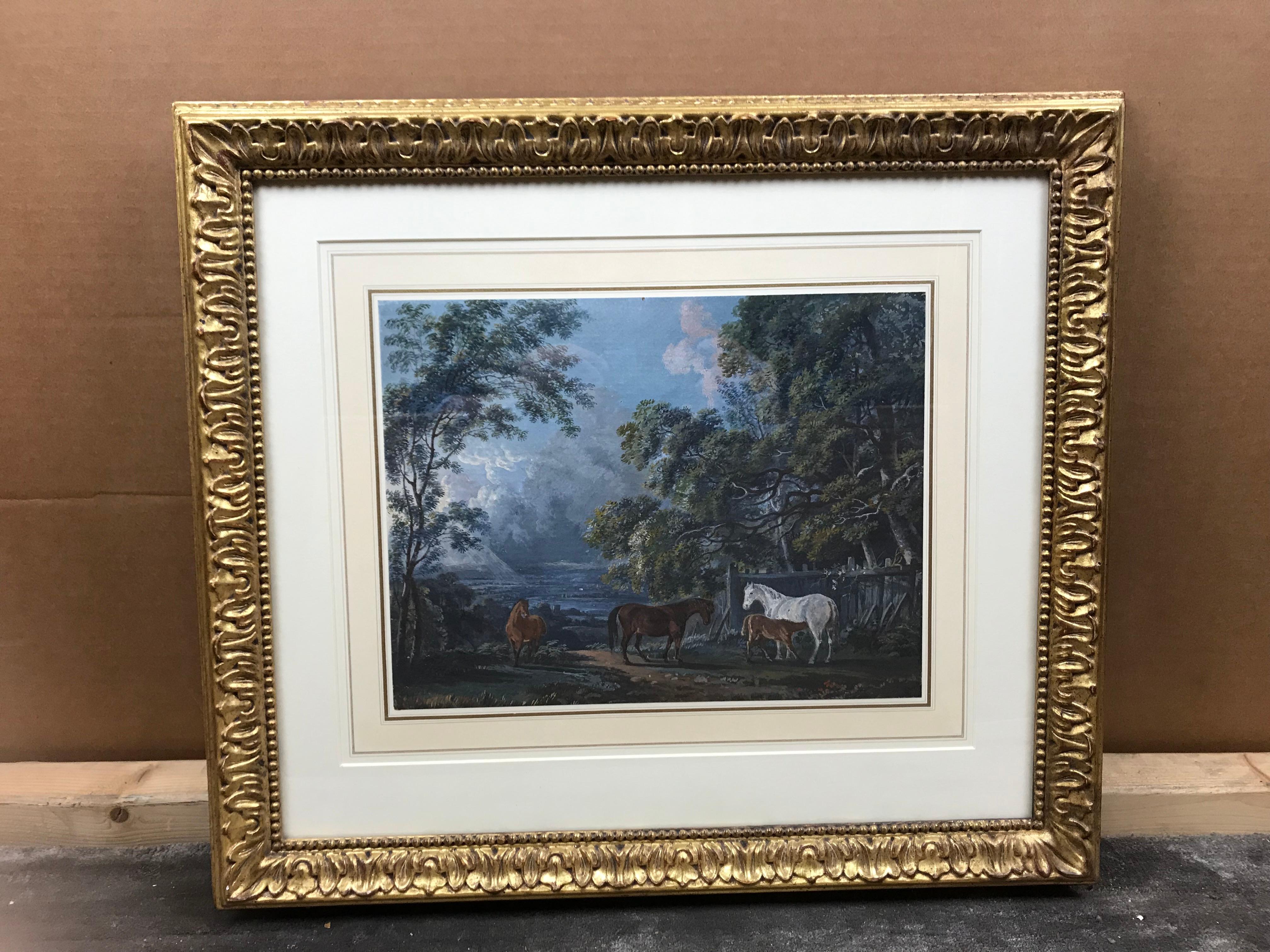 Mares and foals in a landscape - Horses - Art by George Barret 