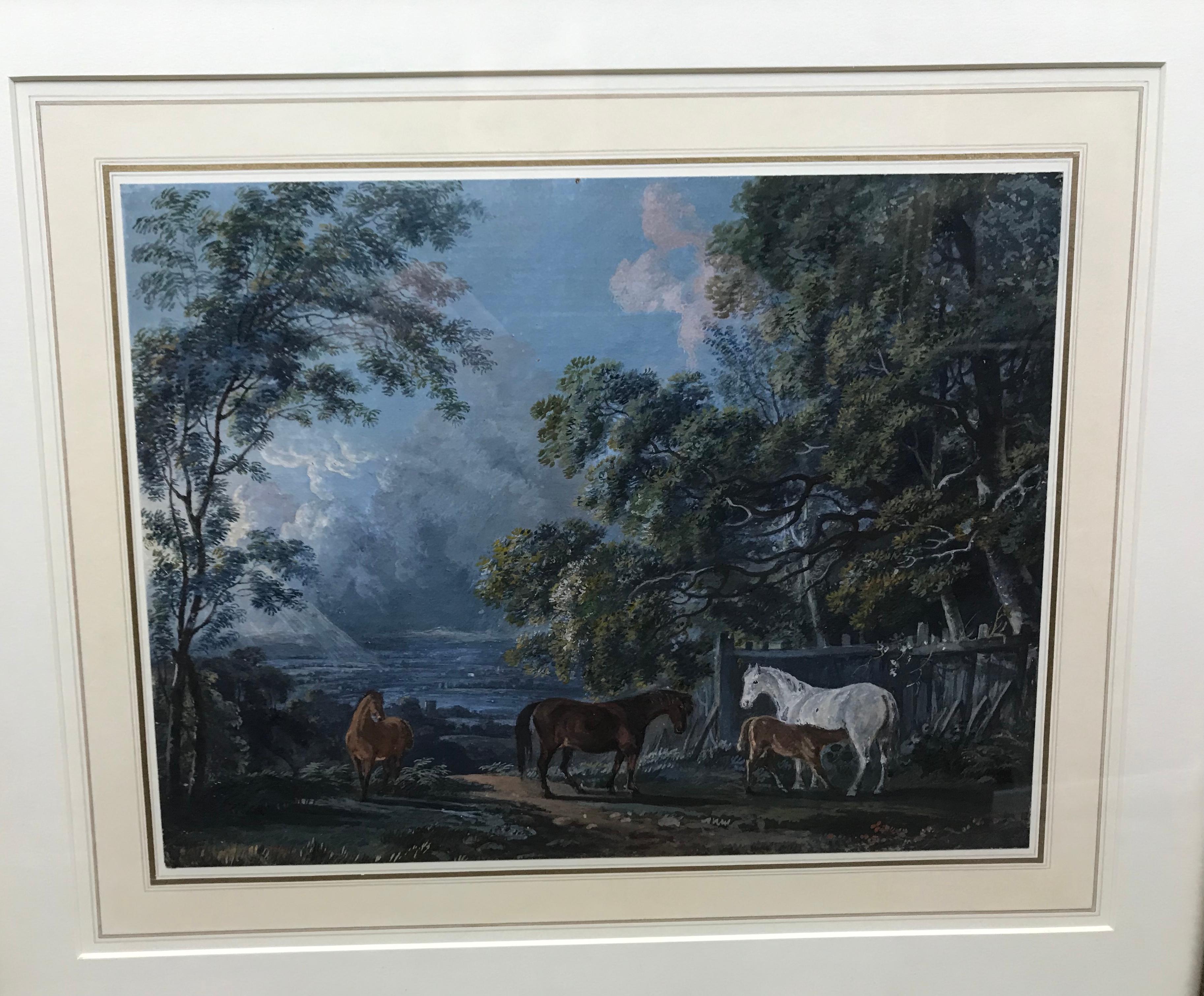 Mares and foals in a landscape - Horses - Gray Animal Art by George Barret 