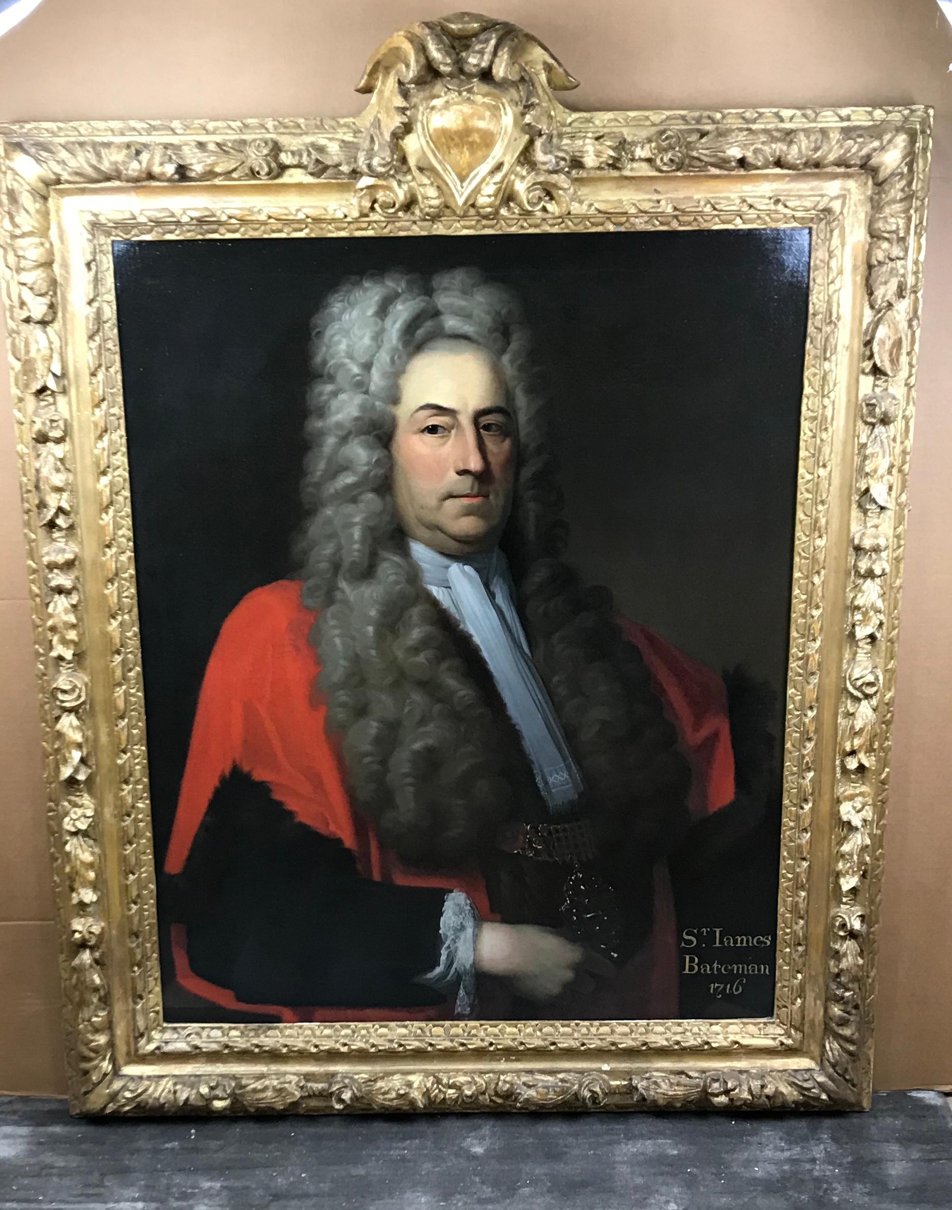 Portrait of Sir James Bateman in his robes as Lord Mayor of London - Painting by Rene Auguste Constantyn