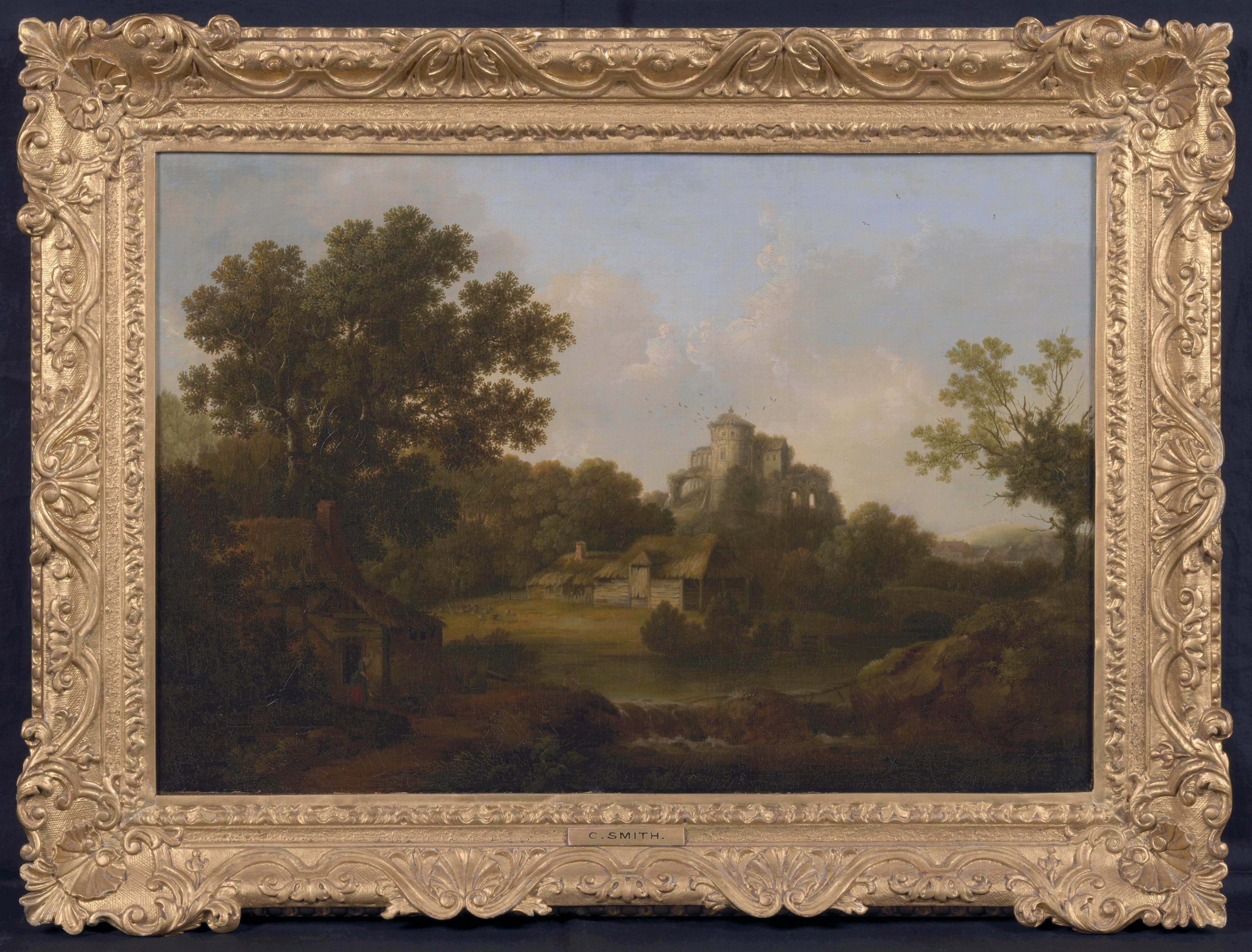 George Smith of Chichester Landscape Painting - A classical landscape with Castle ruins