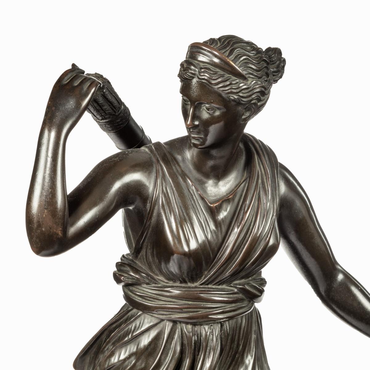 Benedetto Boschetti
The Diana of the Versailles
Rome, mid-nineteenth century
Bronze
49 cm high
Signed: ‘B. Boschetti, Roma’
Provenance: Private collection, England

The present bronze is a finely cast version of the famed ancient marble group known