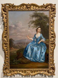 Portrait of Mrs Bates as a shepherdess, seated in a landscape
