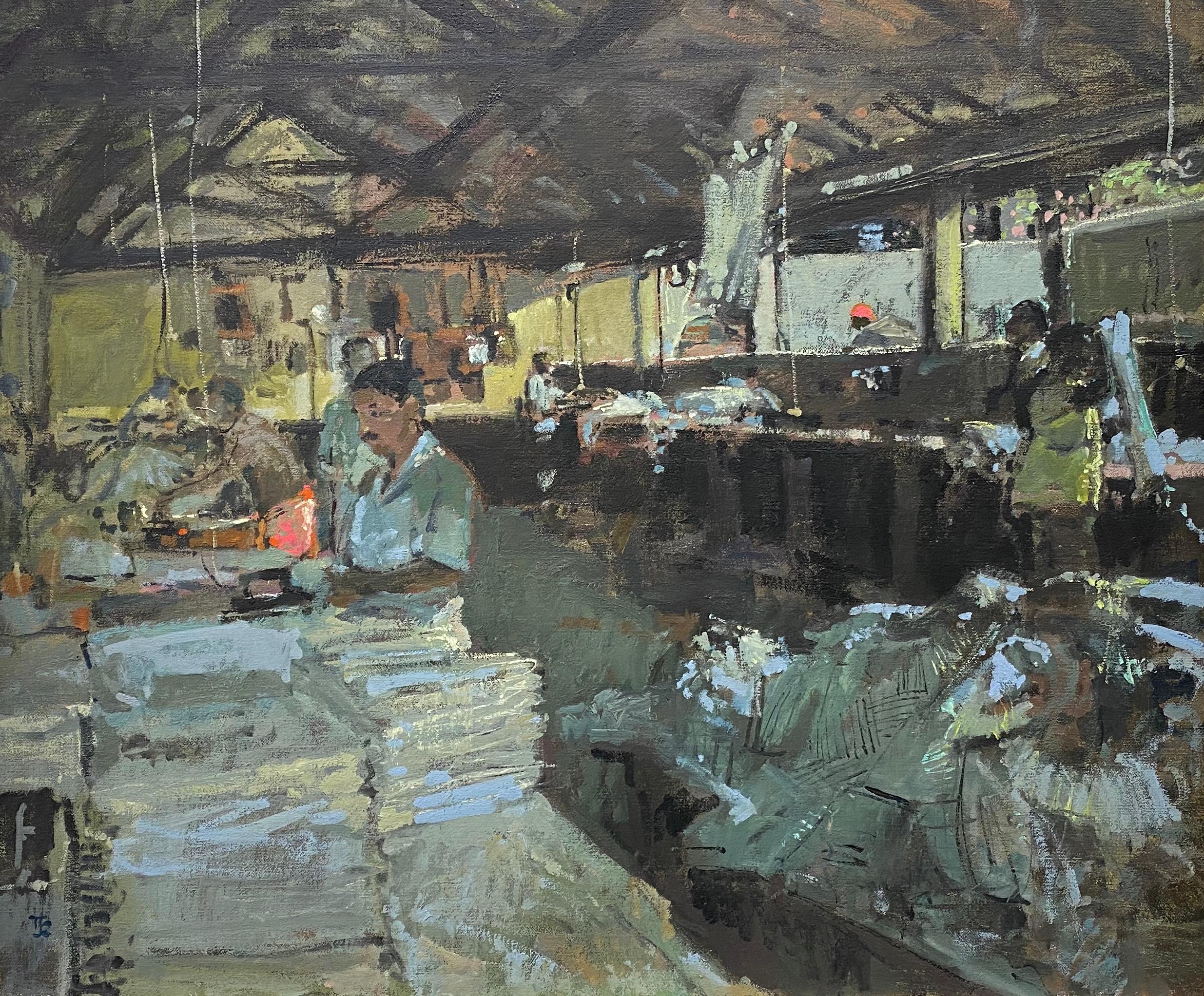 Laundry workers, Kevala - Painting by Tom Coates