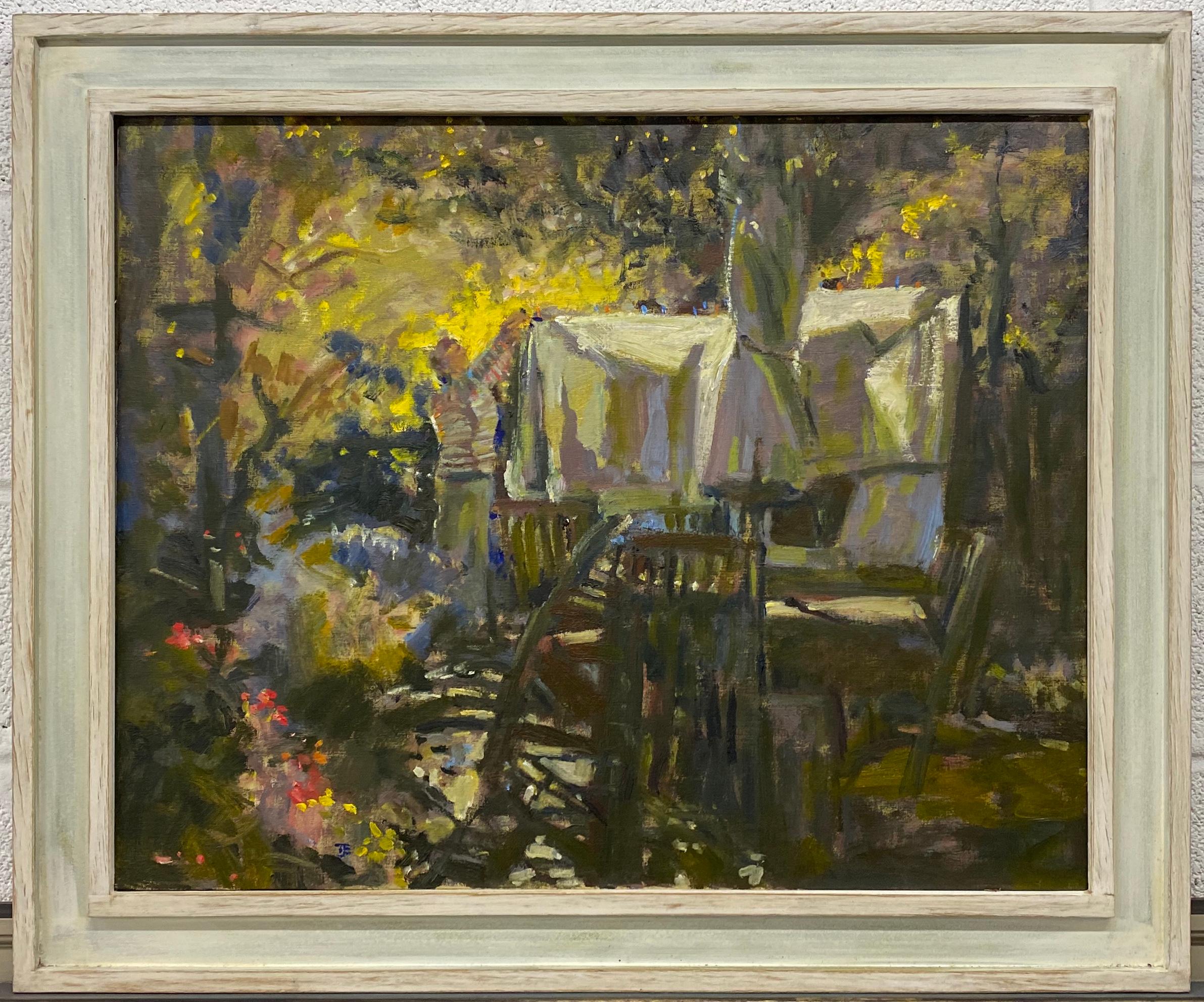 Washing and lights in the garden - Painting by Tom Coates