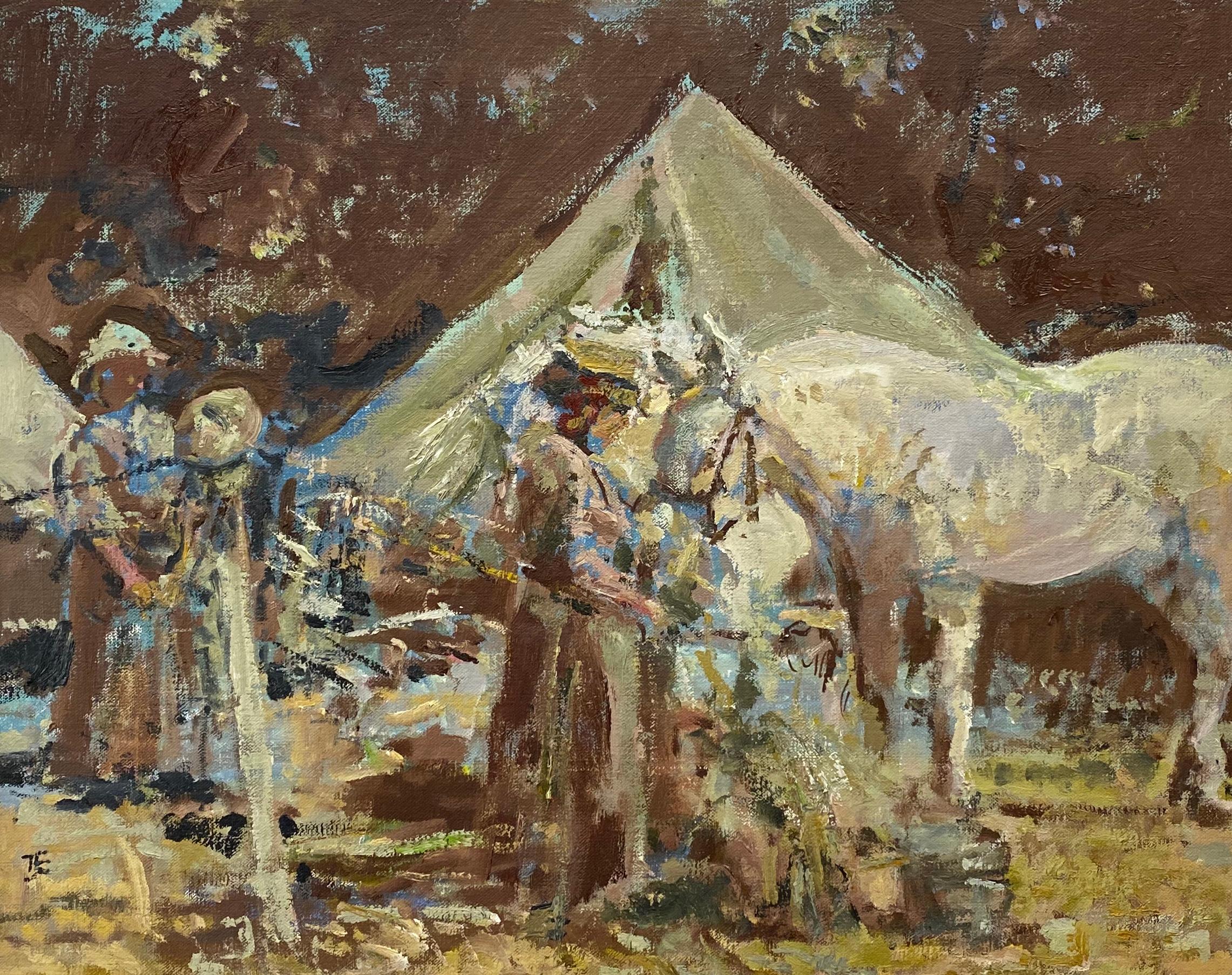 Tom Coates Animal Painting - At Camp - Horses in a landscape