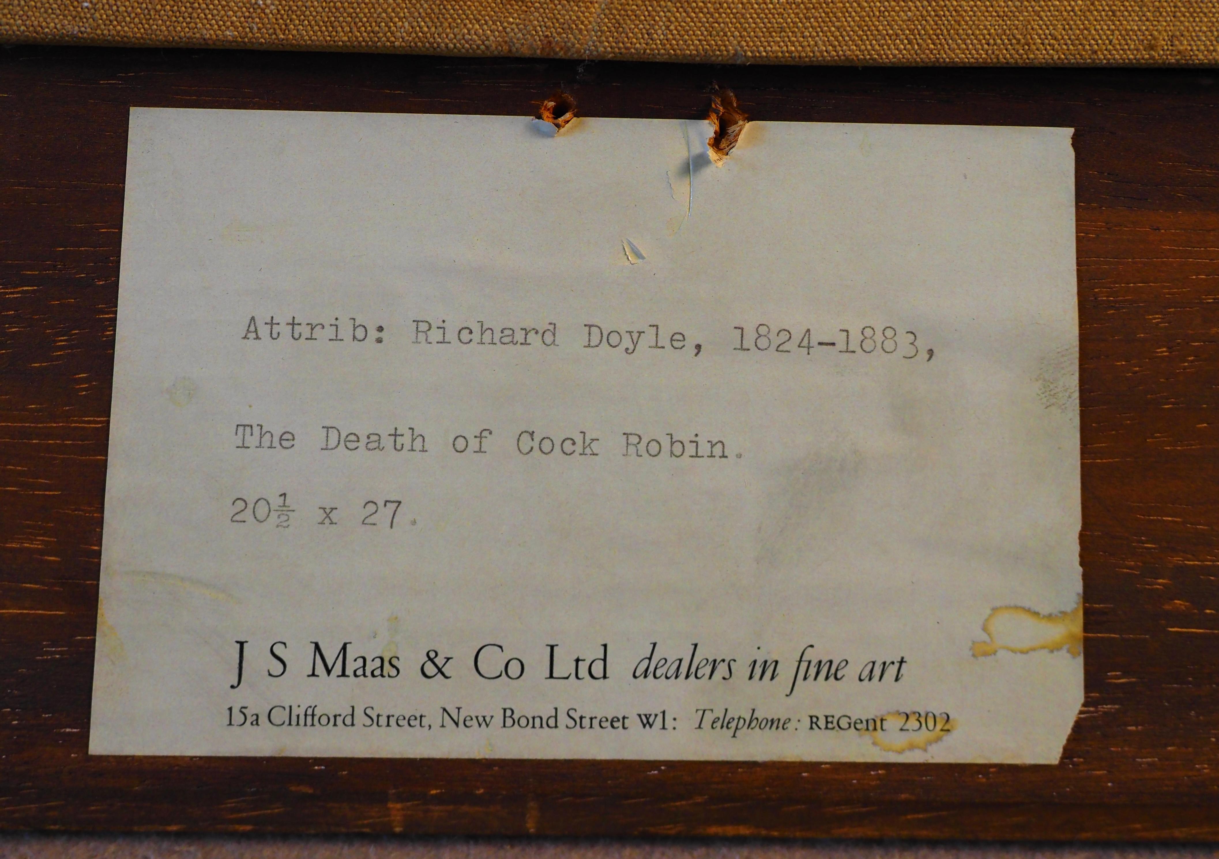 The Death of Cock Robin - Orange Animal Painting by Richard Doyle