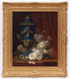 painting 19th century Composition of flowers with vase Medicis 