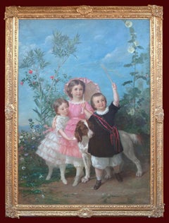 Large Painting Showing Chidren in the Garden 1860  