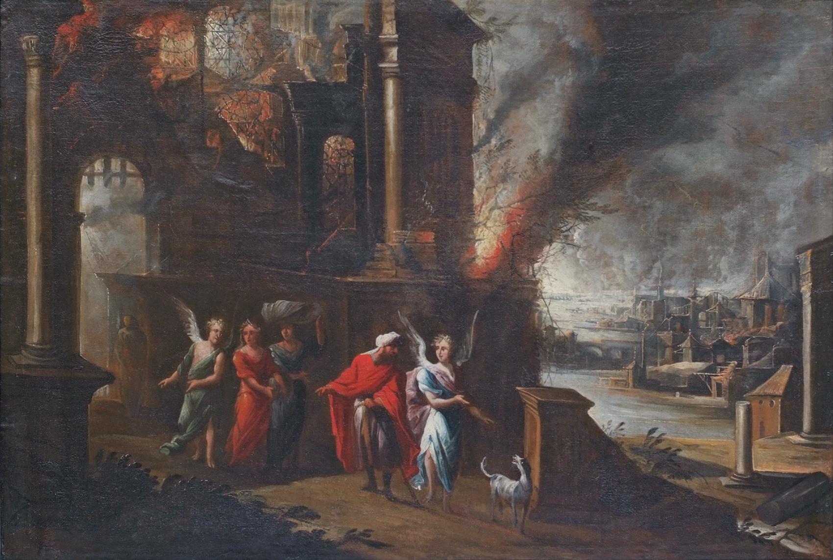 Die Flucht von Sodom und Gomorrah - Gefolge von Monsu-Desiderio (Schwarz), Landscape Painting, von Unknown