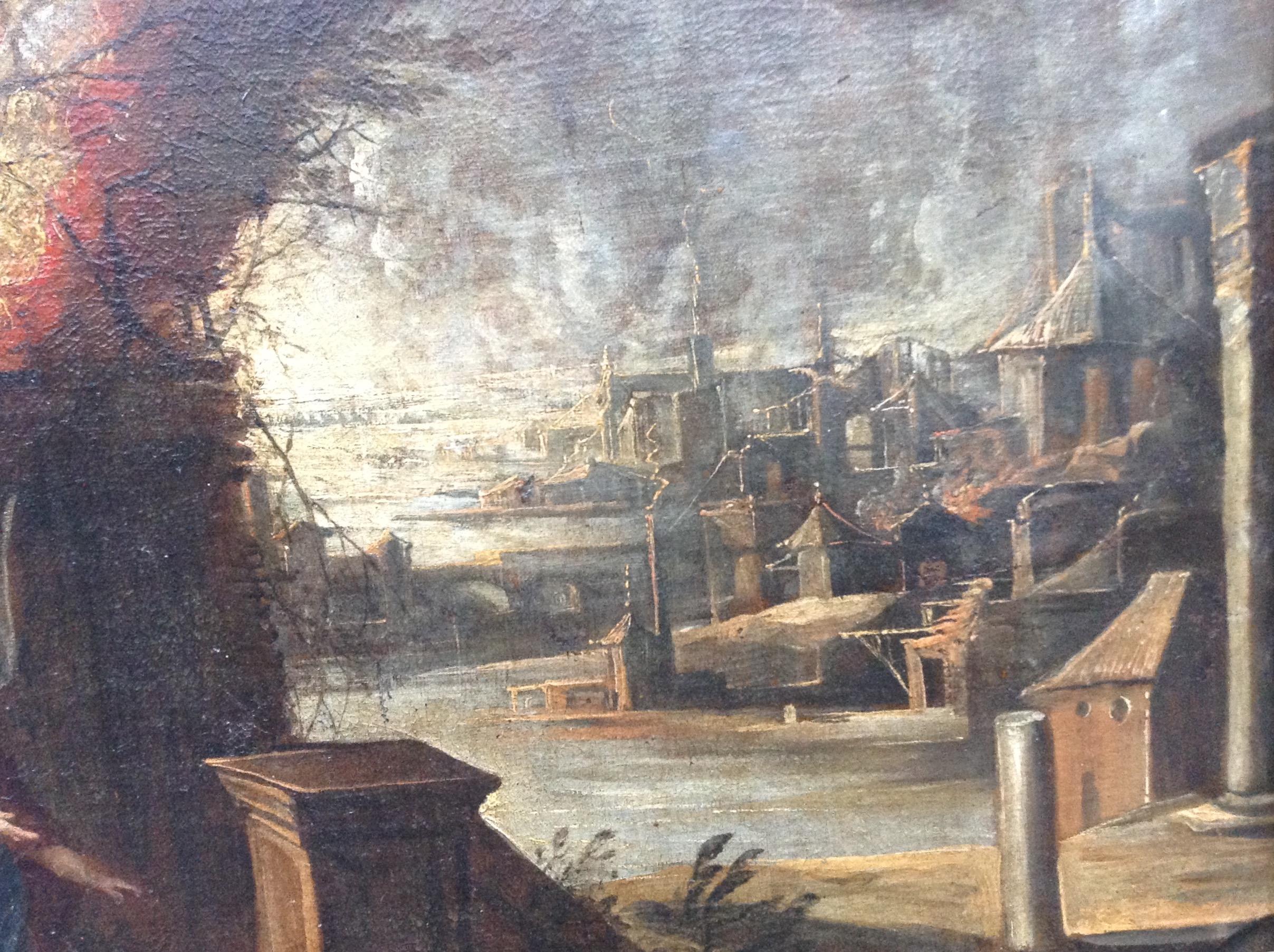 La huida de Sodoma y Gomorra - Séquito de Monsu-Desiderio - Landscape Painting Negro de Unknown
