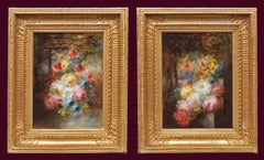 Flowers Arrangements in pair, Paintings 19th Century