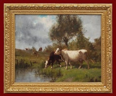 Cows on Pasture by The River , painting 19th Century, Barbizon School
