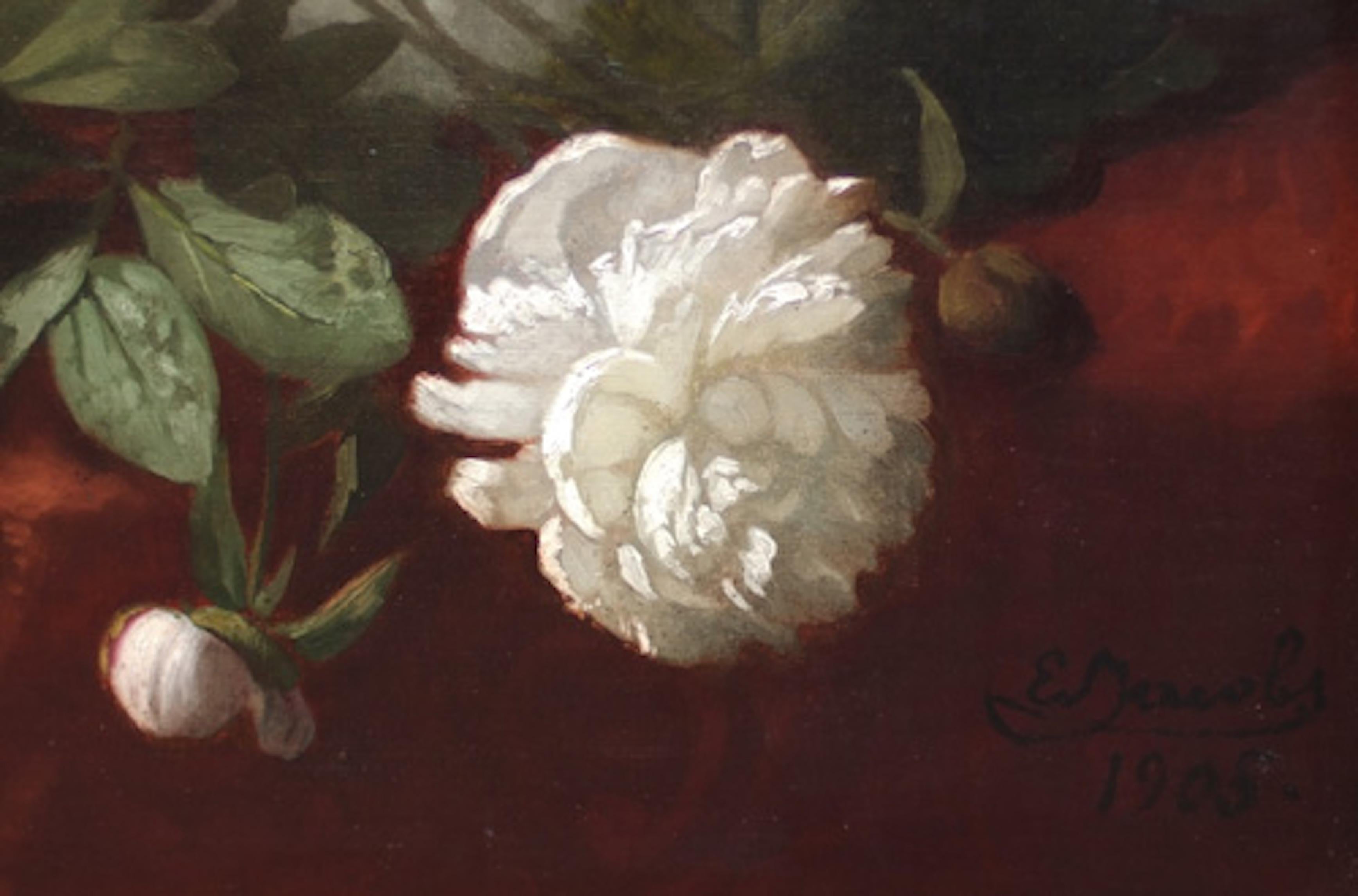 Großes Blumengemälde des 19. Jahrhunderts – Painting von JACOBS  E.