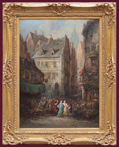 Painting of Lively Market in Rouen during 18th Century 