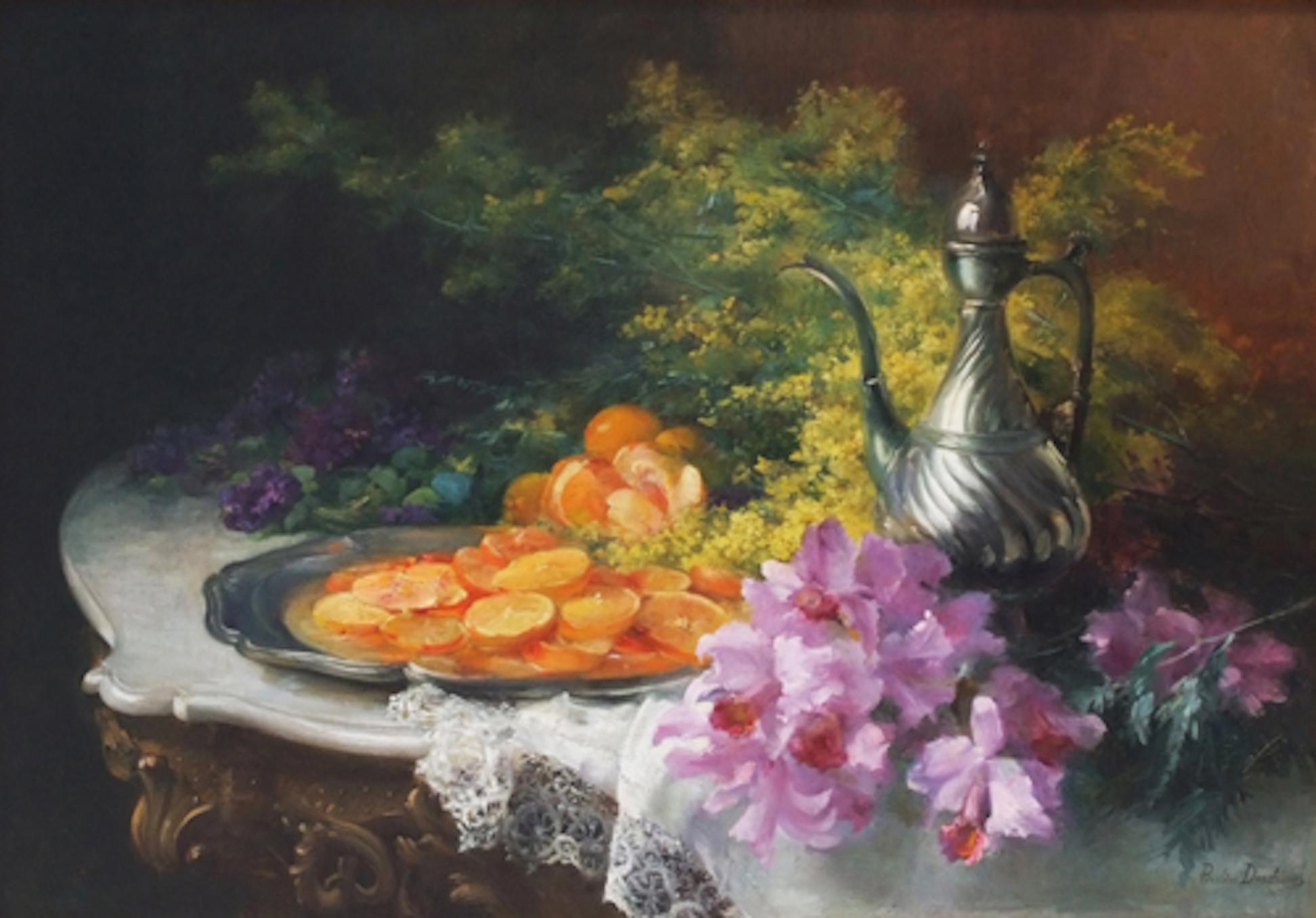 Tischeinrichtungen mit Orchideen, Gemälde 19. Jahrhundert (Akademisch), Painting, von  DESCHIENS – ASTRUC Pauline  