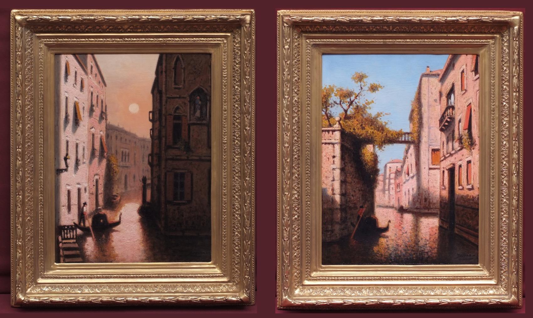 MIRO LLEO Gaspar  Landscape Painting - Paintings Early 20th century - Venice views in pair
