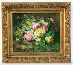Painting 19th century Bunch of Flowers on the Grass