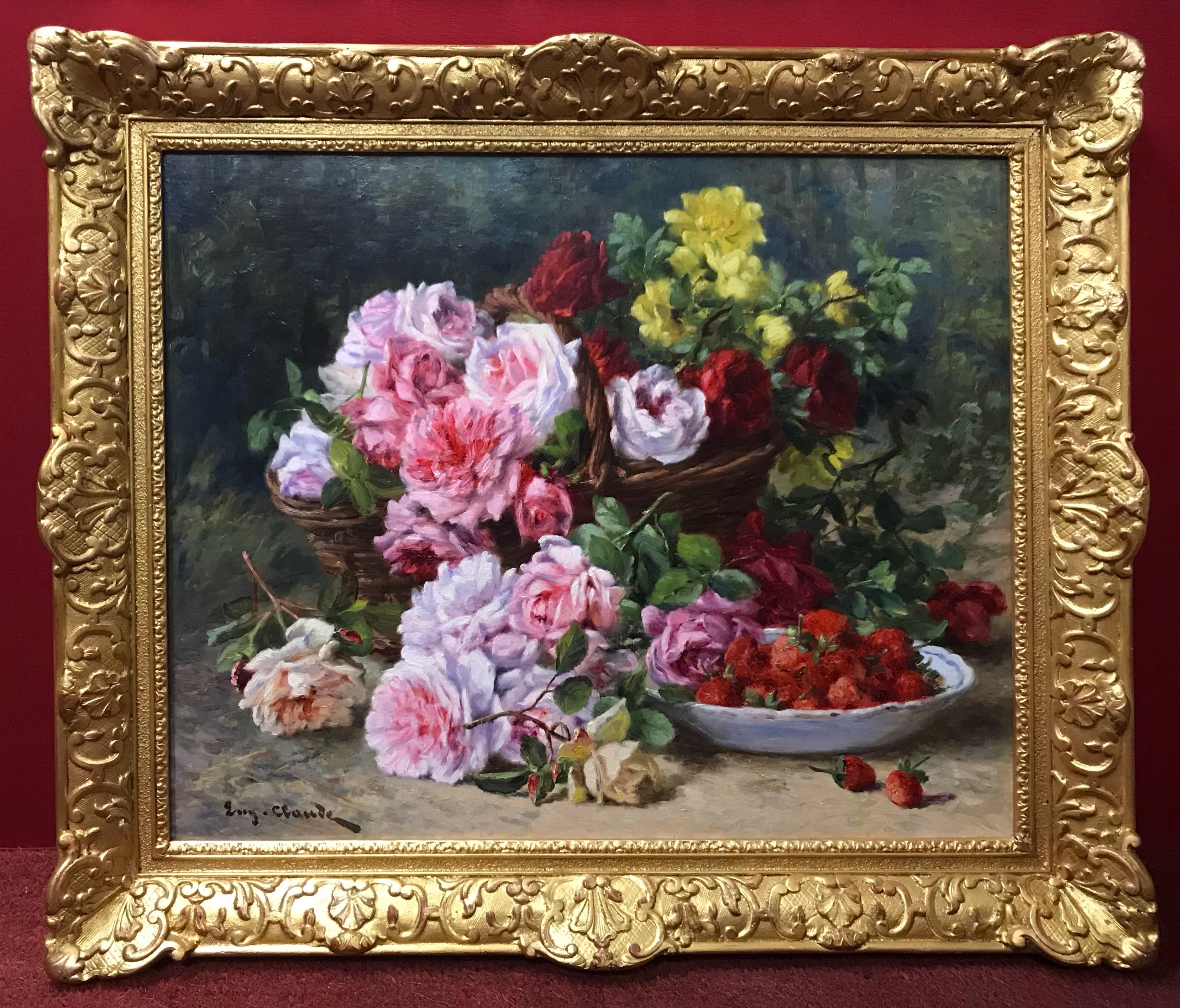 Eugène CLAUDE Still-Life Painting - Still Life of Flowers - Original Painting 19th Century