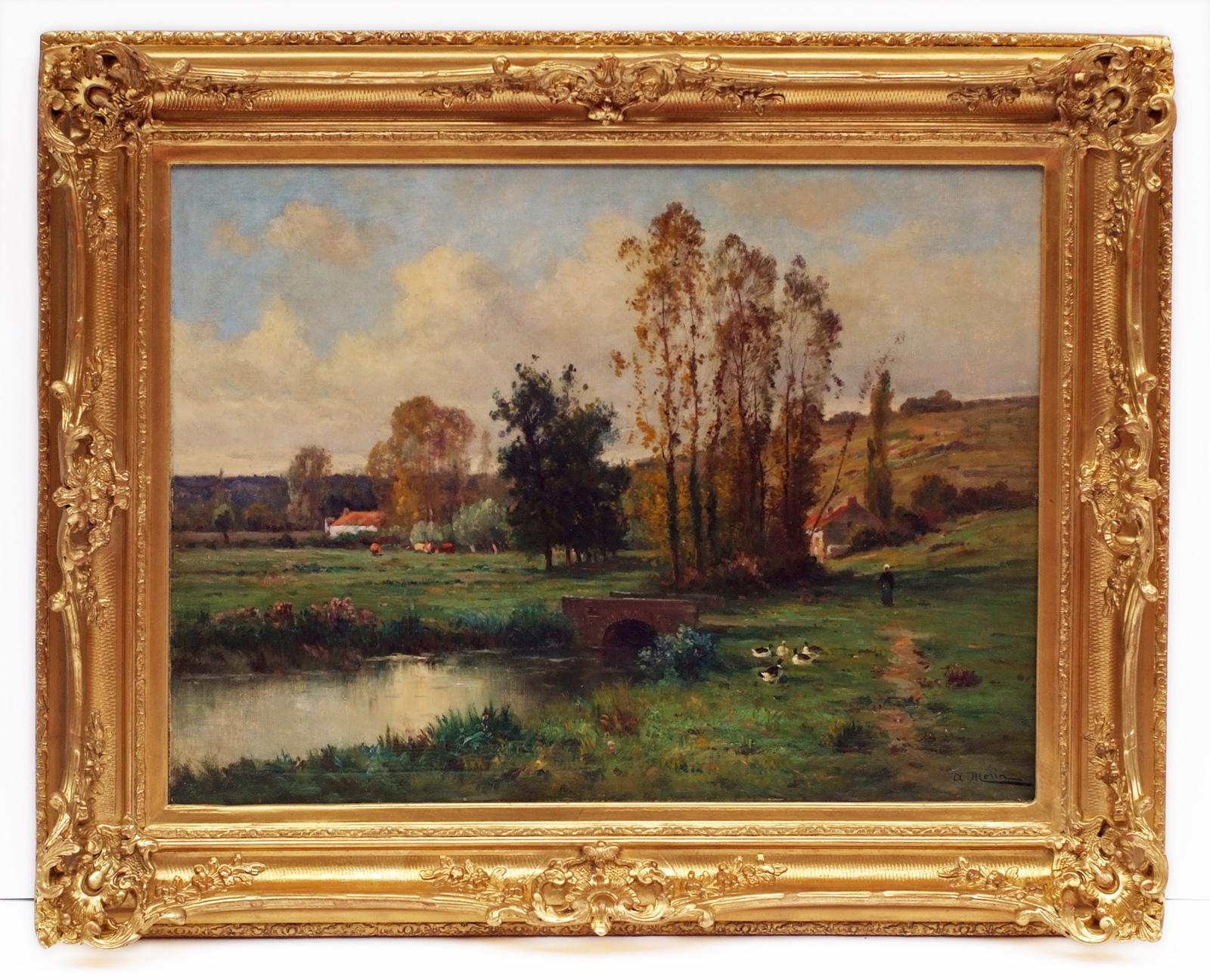 MORIN Adolphe Landscape Painting - Landscape by the Pond 