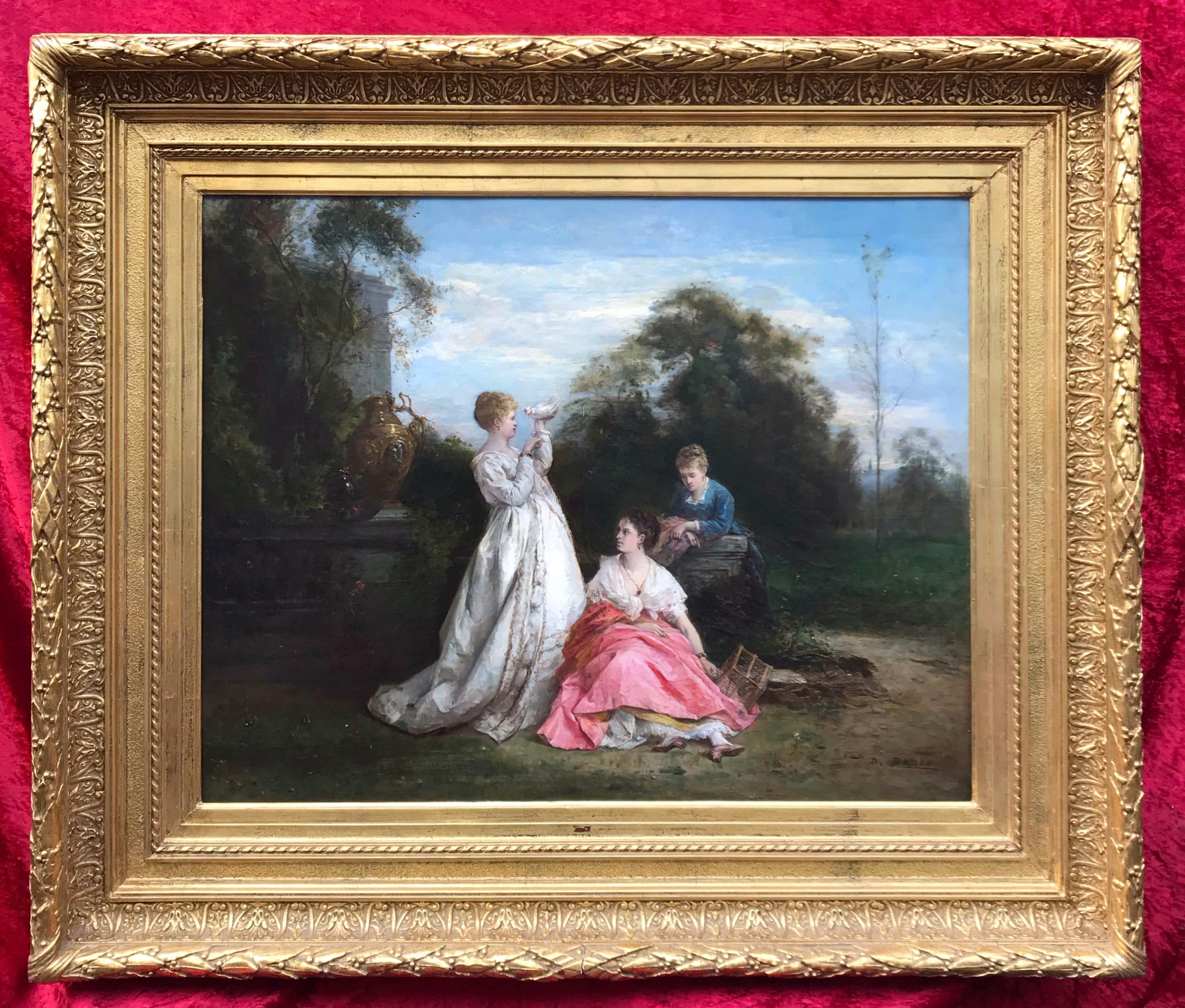 BARON Dominique Landscape Painting - The Ladies and the Dove