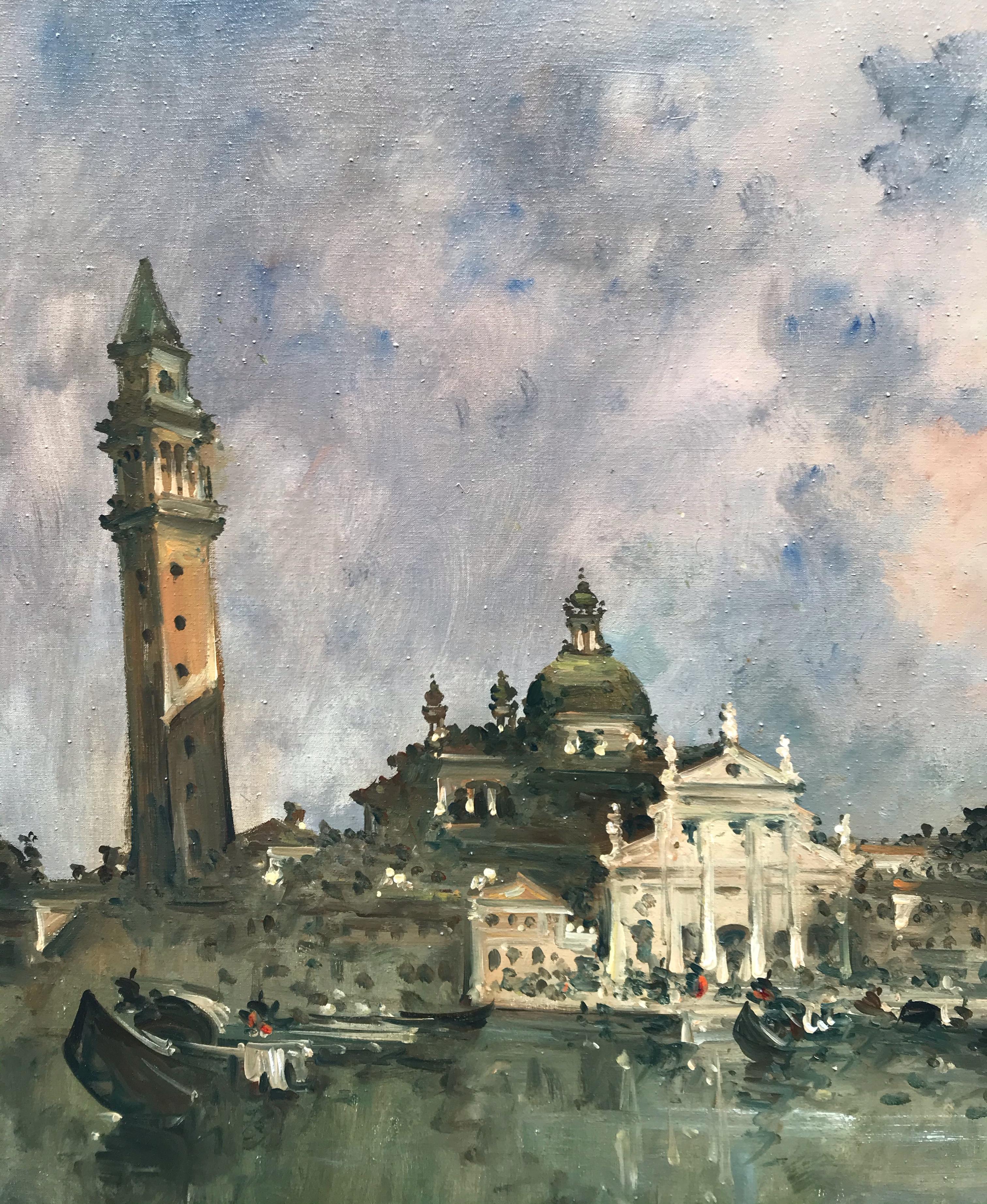 San Giorgio - Venise - Marron Landscape Painting par RIVA Giovani