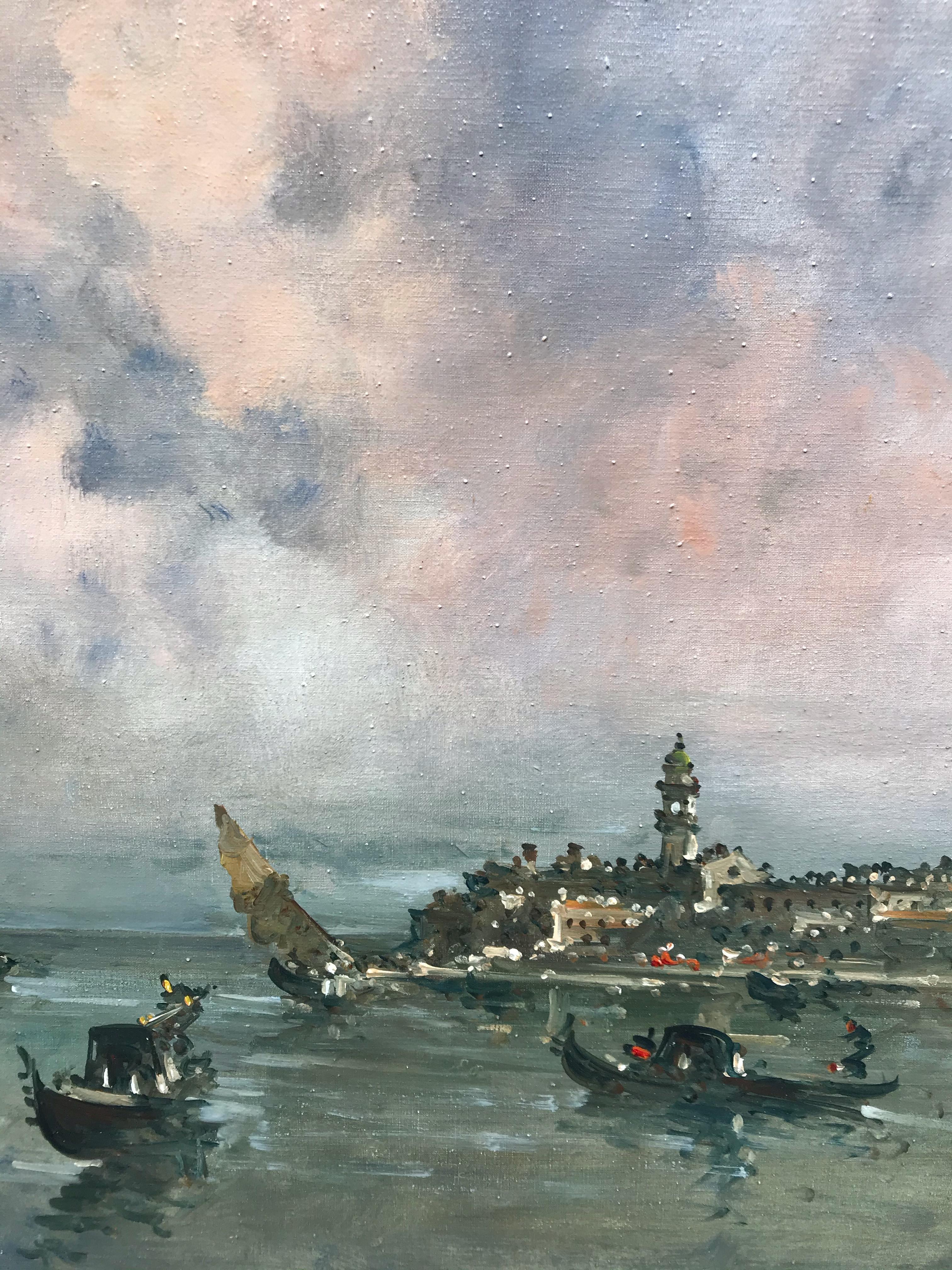 San Giorgio - Venise - Post-impressionnisme Painting par RIVA Giovani