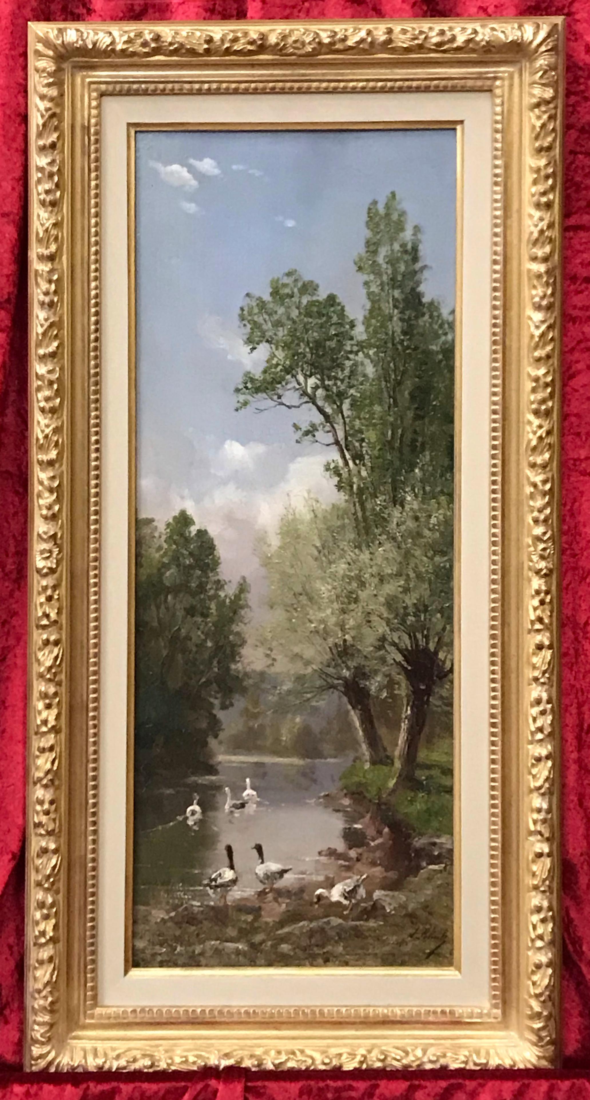 The Four Seasons - Four Original Paintings 19th Century - Brown Landscape Painting by SCHULTZ Adrien