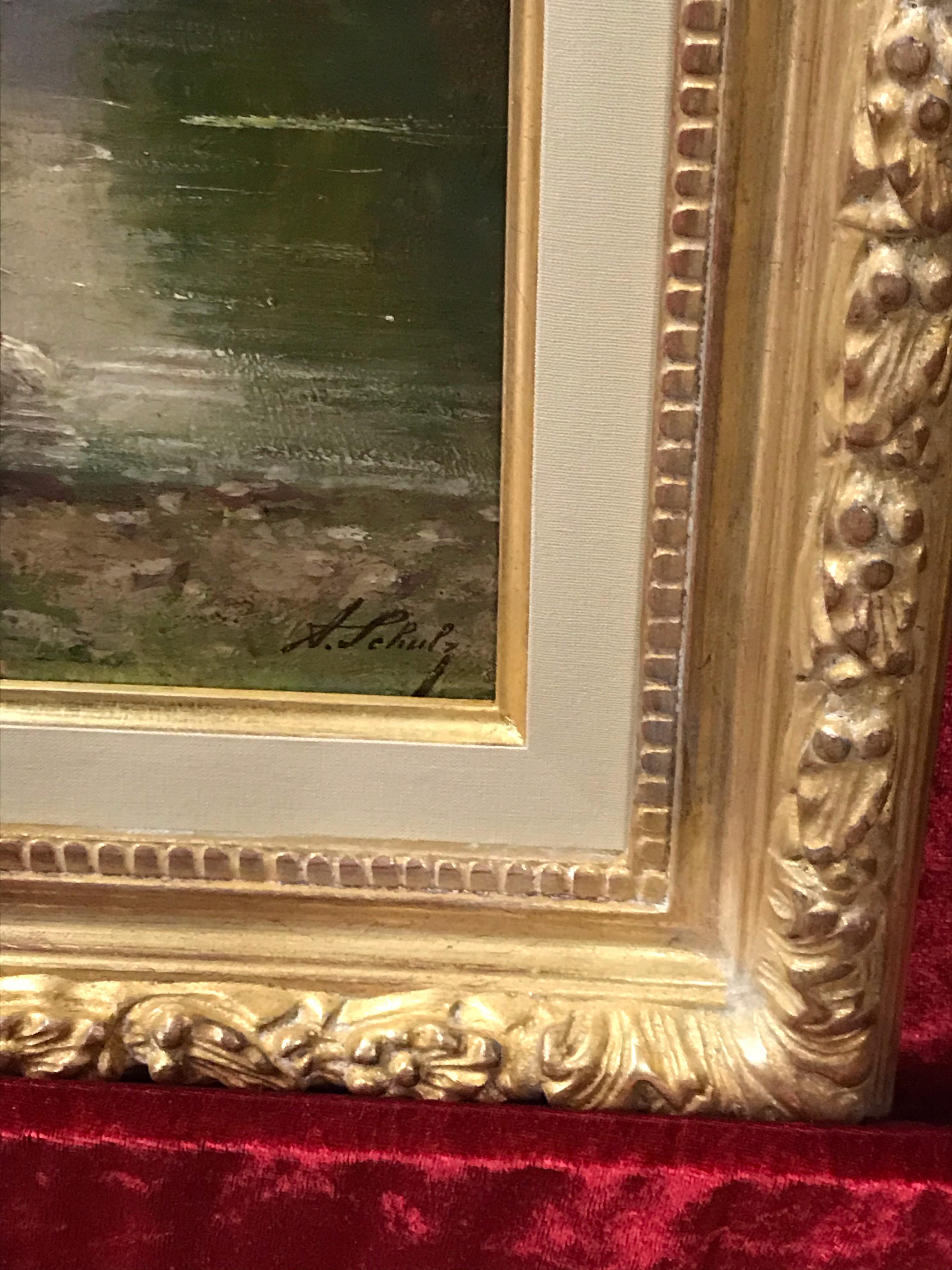 SCHULTZ Adrien (1851-1931)
Le Four Seasons
Quattro oli su legno firmati in basso a destra e a sinistra
Incorniciato da Gault (Fbg St Honoré - Parigi)
Dimensioni legno (ciascuna) : 63 X 27 cm
Dimensioni cornice (ciascuna) : 75 X 38 cm

SCHULTZ Adrien
