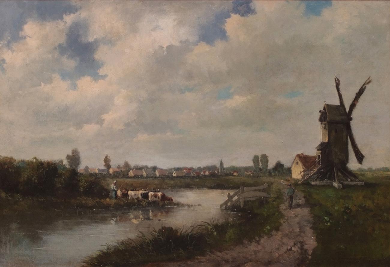 Paysage avec moulin à vent - Académique Painting par KUWASSEG Charles Euphrasie