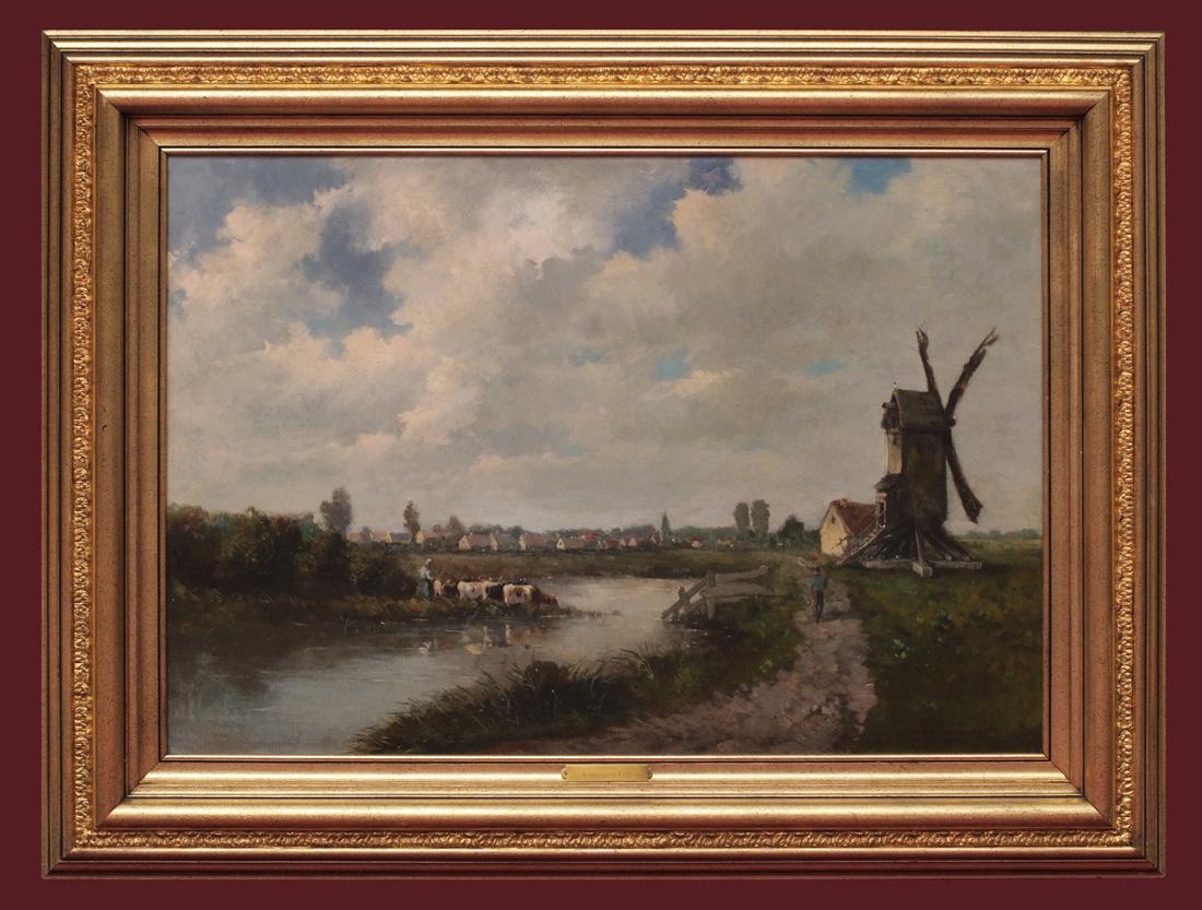 KUWASSEG Charles Euphrasie Landscape Painting - Landscape with windmill
