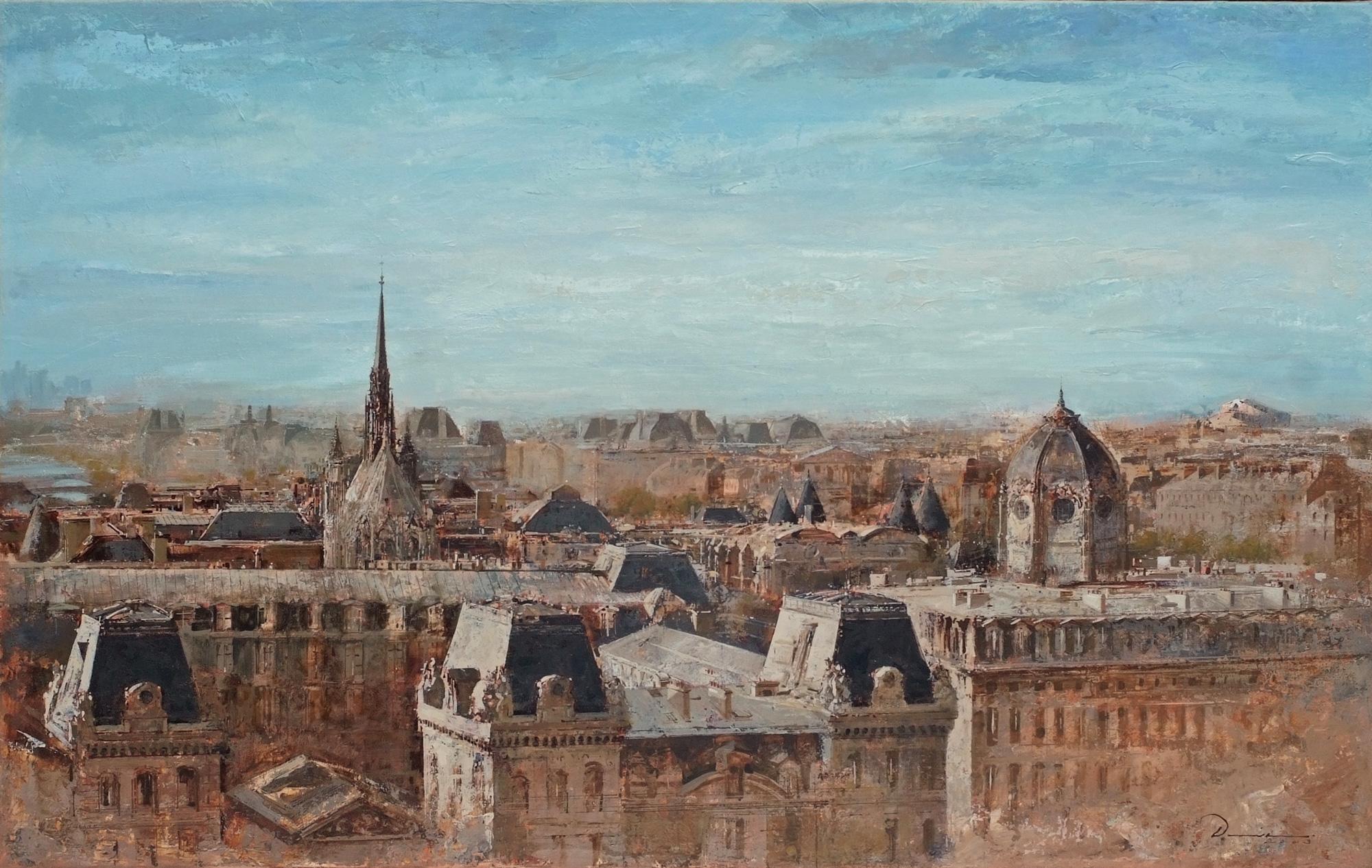 View of Paris Above The Rooftops - Original Painting 2