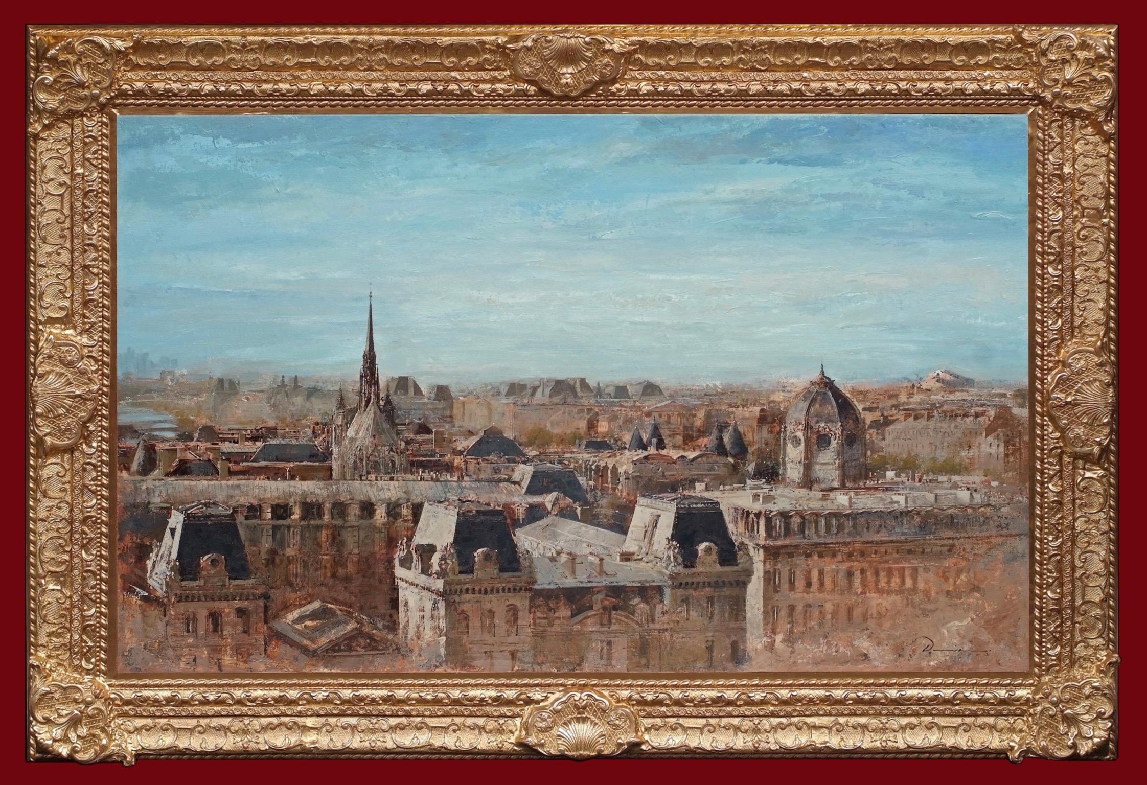 David LEUNG Landscape Painting - View of Paris Above The Rooftops - Original Painting