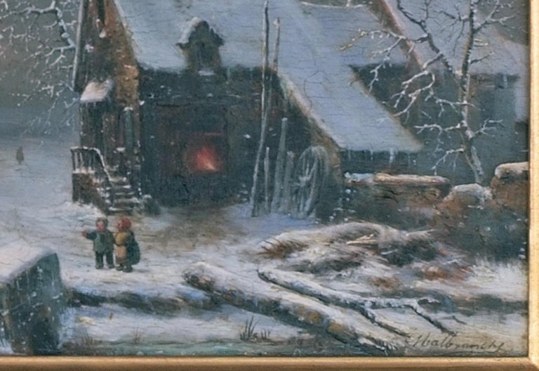 Two paintings 19th century Lively Winter landscapes in pair For Sale 1