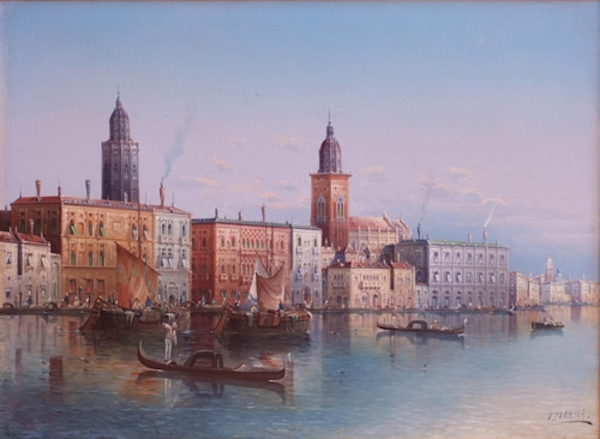 View of Venice - Painting 19th Century - Brown Landscape Painting by KAUFMANN Karl  