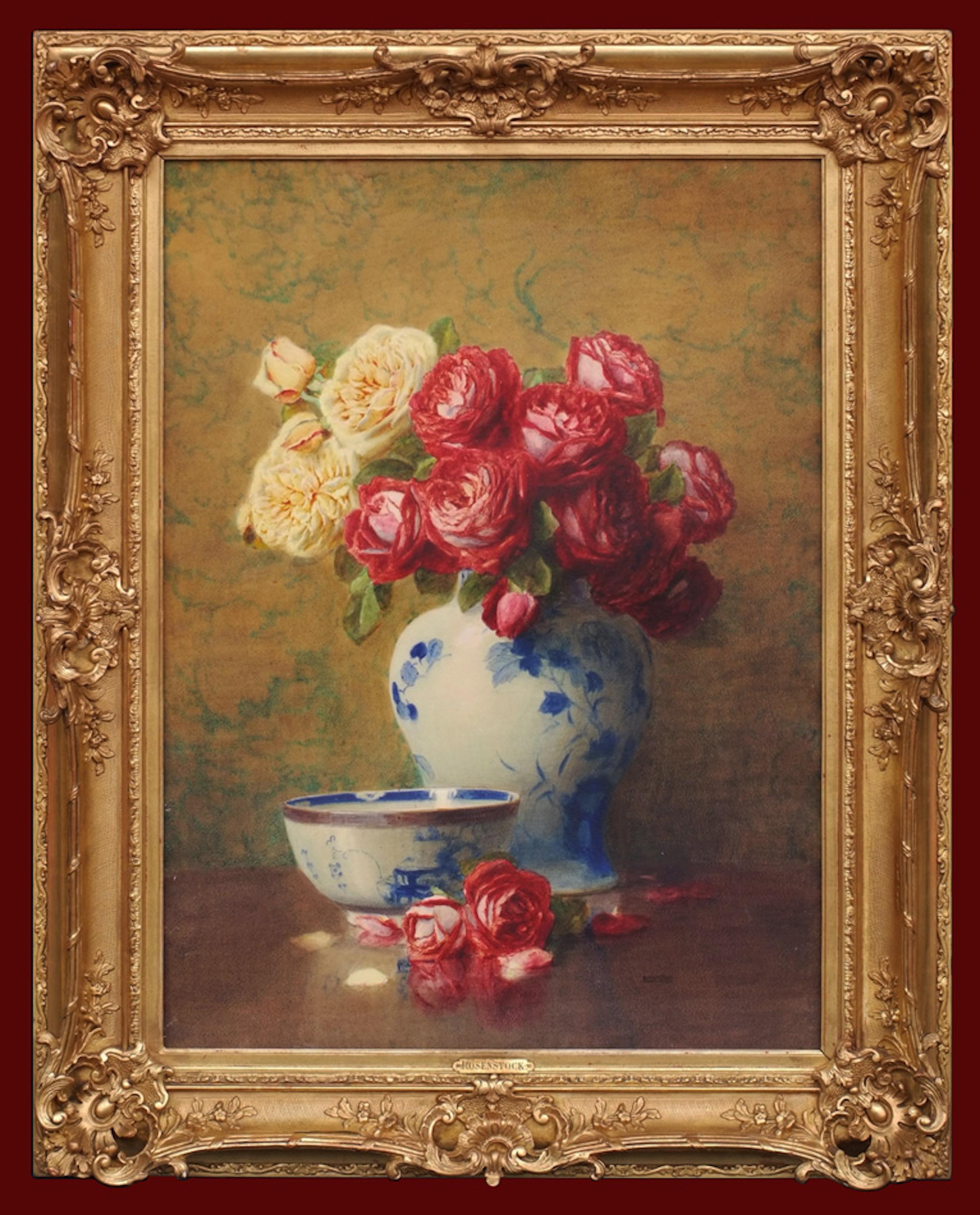 Still-Life Painting ROSENSTOCK Isidor  - Peinture à l'aquarelle - Vase en porcelaine de Chine fleurs 