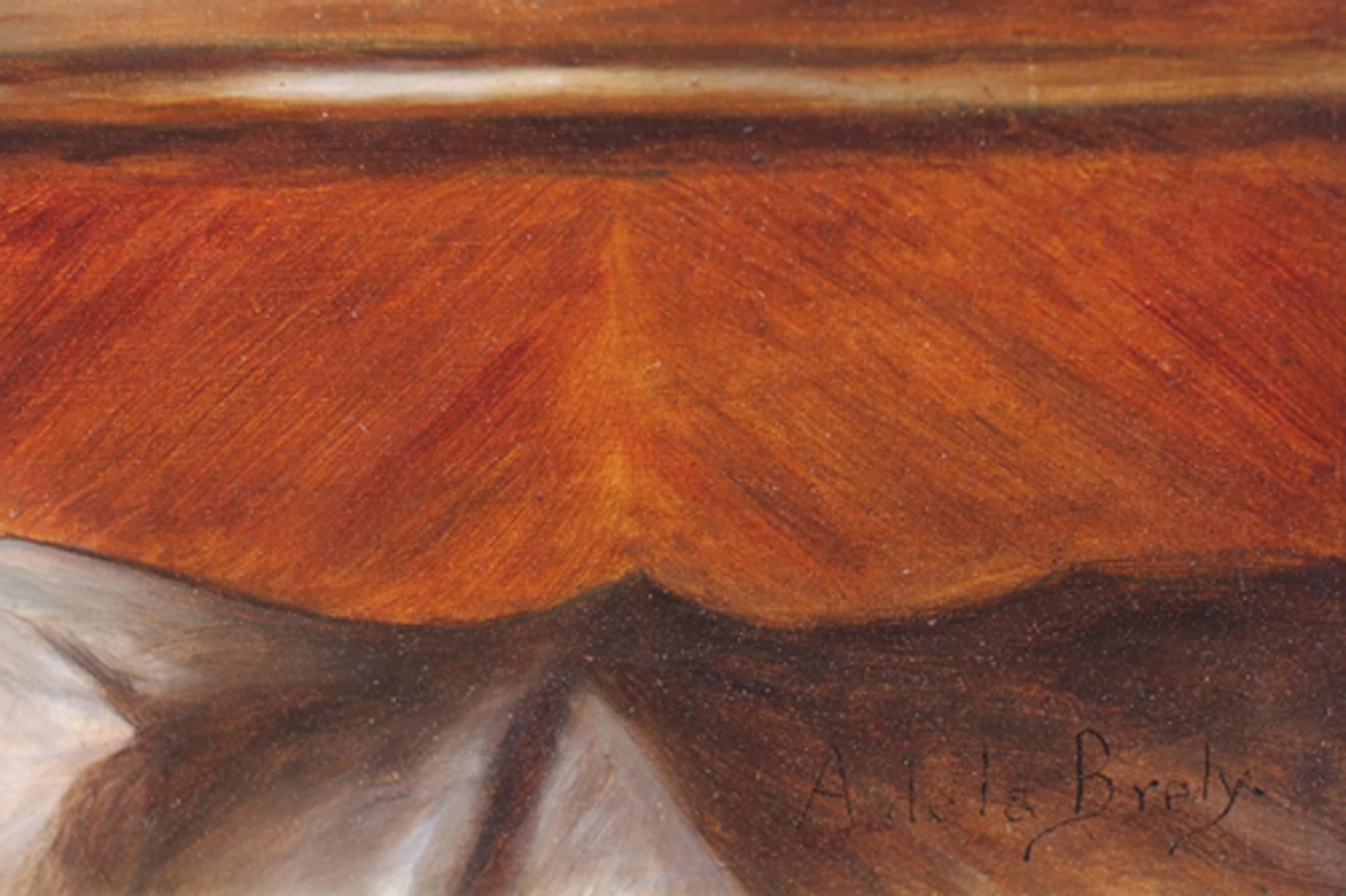 Junge Jungfrau am Schreibtisch (Braun), Portrait Painting, von LA BRELY Auguste, de