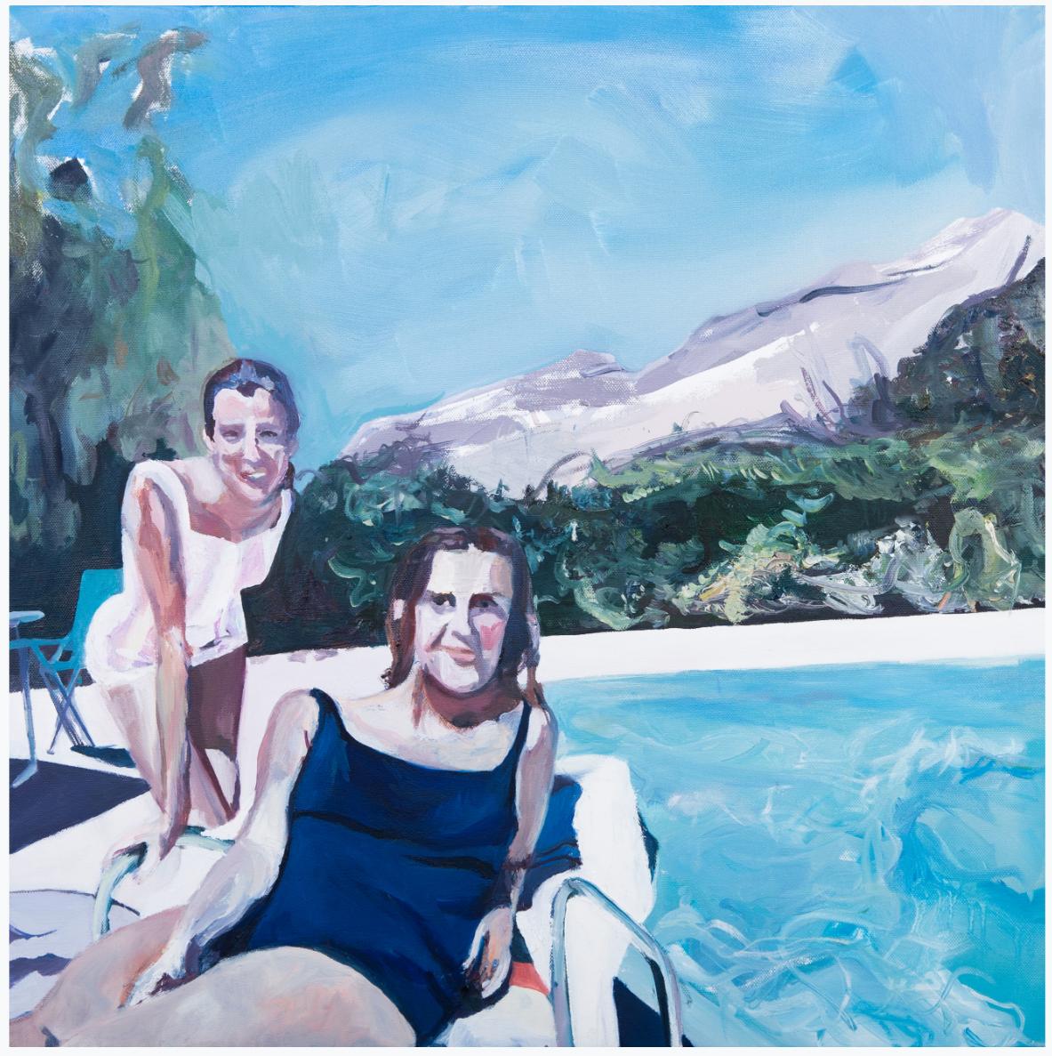 Katherine Russell Landscape Painting - ' Poolside Smiles '  oil on canvas 