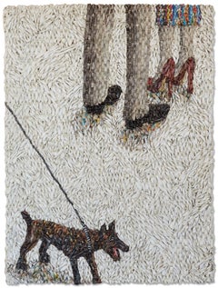 Dog on Leash with Two People