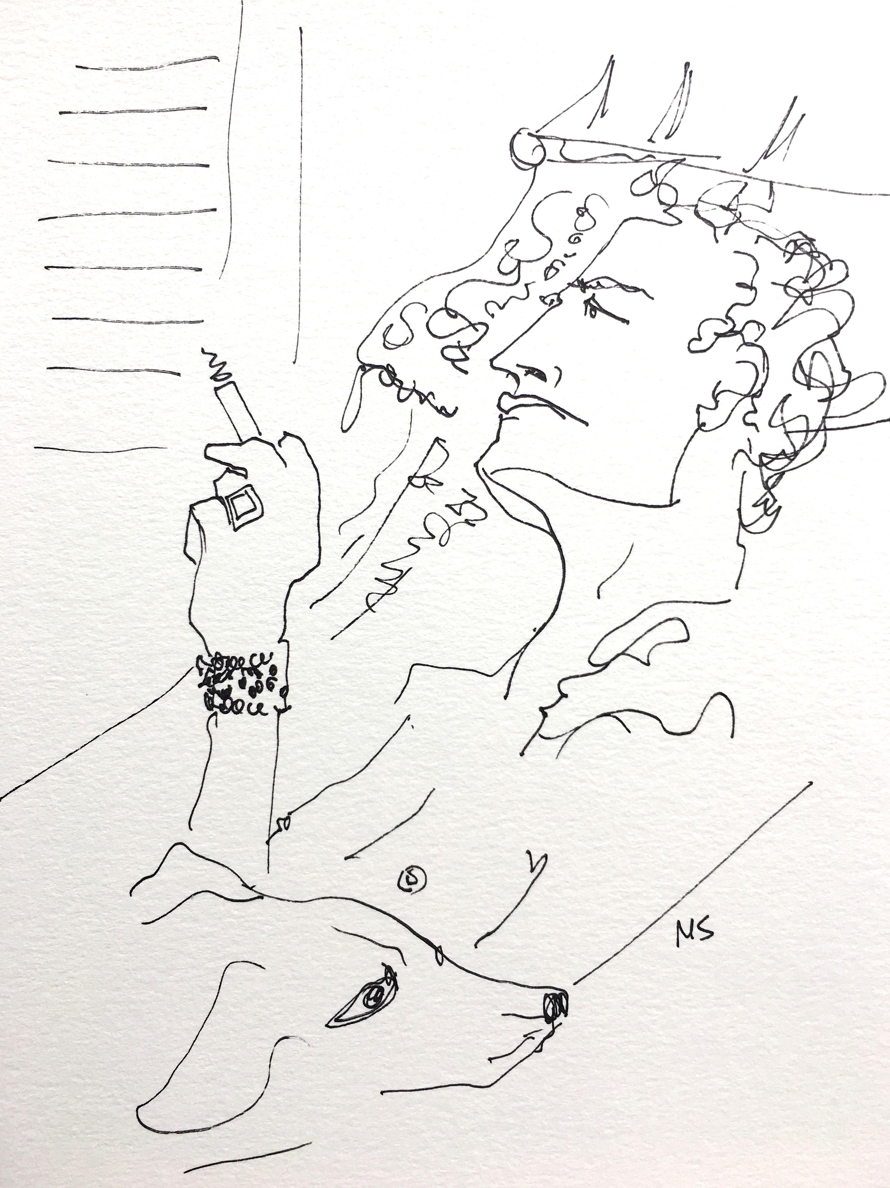 Manuel Santelices Portrait - Patrick Proctor at Le Nid Du Duc, 2018, Ink on Paper portrait 