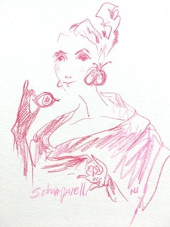 Elsa Schiaparelli, 2018  Portrait. Crayon de couleur sur papier 