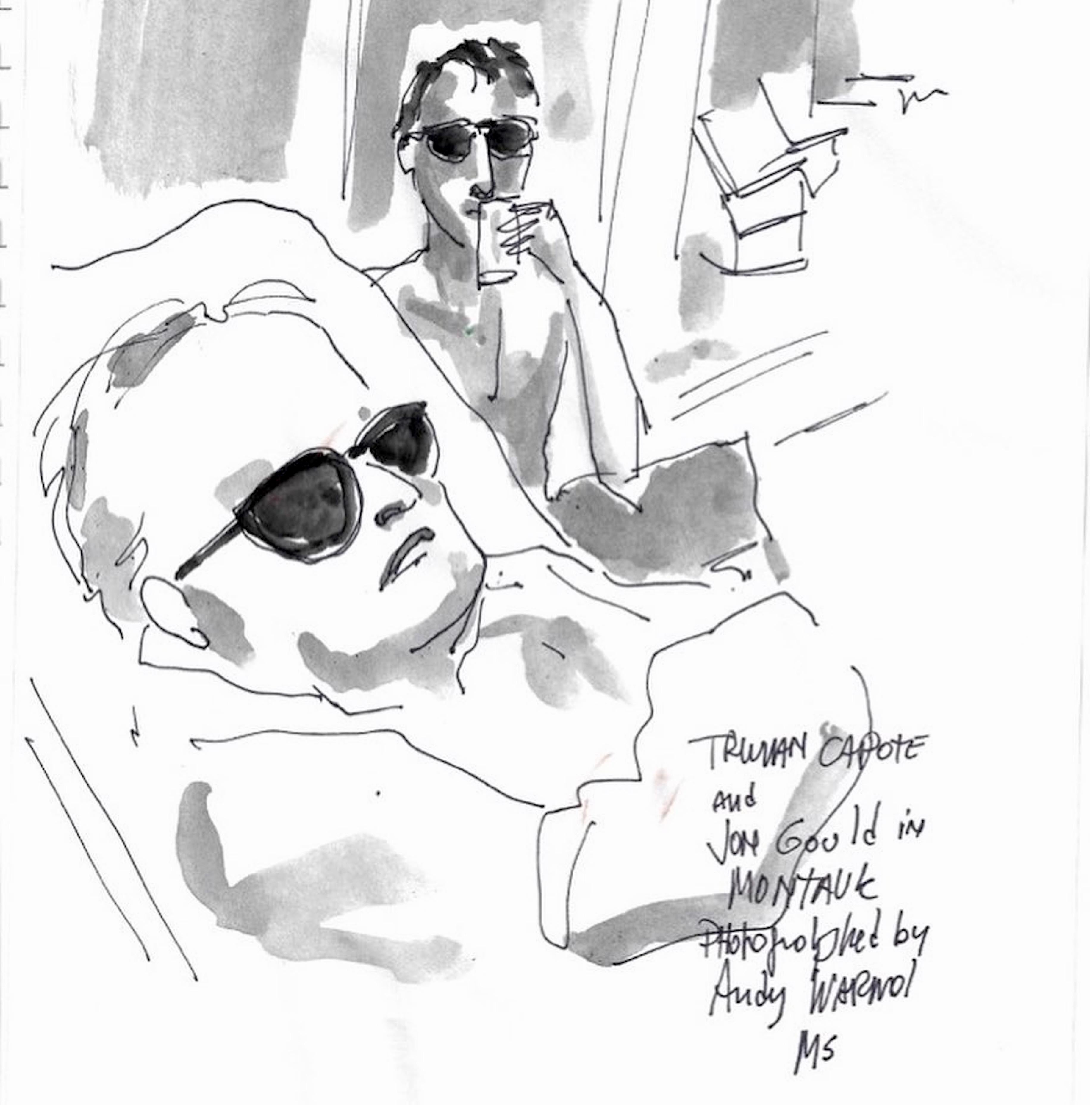 Truman Capote and Jon Gould in Montauk, The Love of Andy series - Art by Manuel Santelices