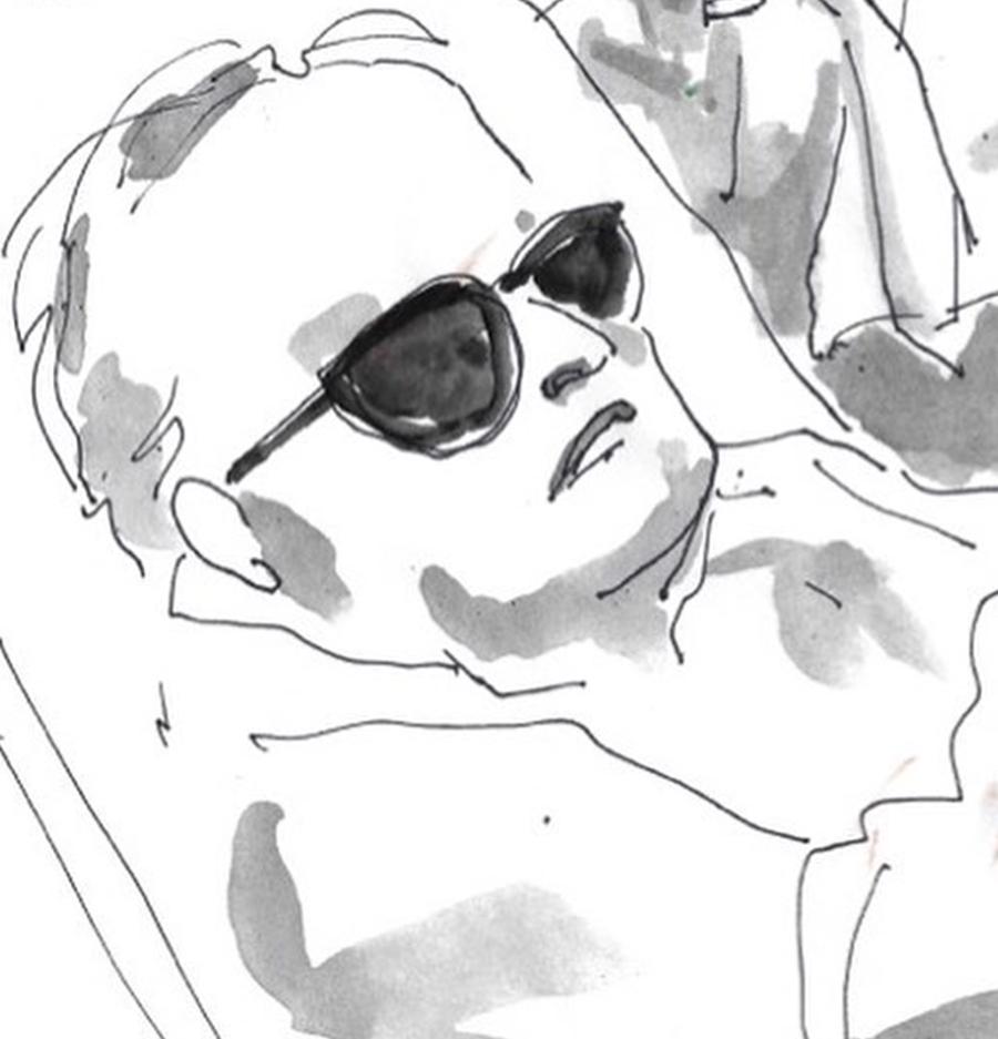 Andy Truman Capote und Jon Gould in Montauk von Andy Warhol
Maße: 23 cm (9 Zoll) H x 12 Zoll. W
Zeichnungen, Tusche und Gouache
Ungerahmt

Manuel Santelices erforscht mit seinen Illustrationen die Welt der Mode, der Gesellschaft und der Popkultur.