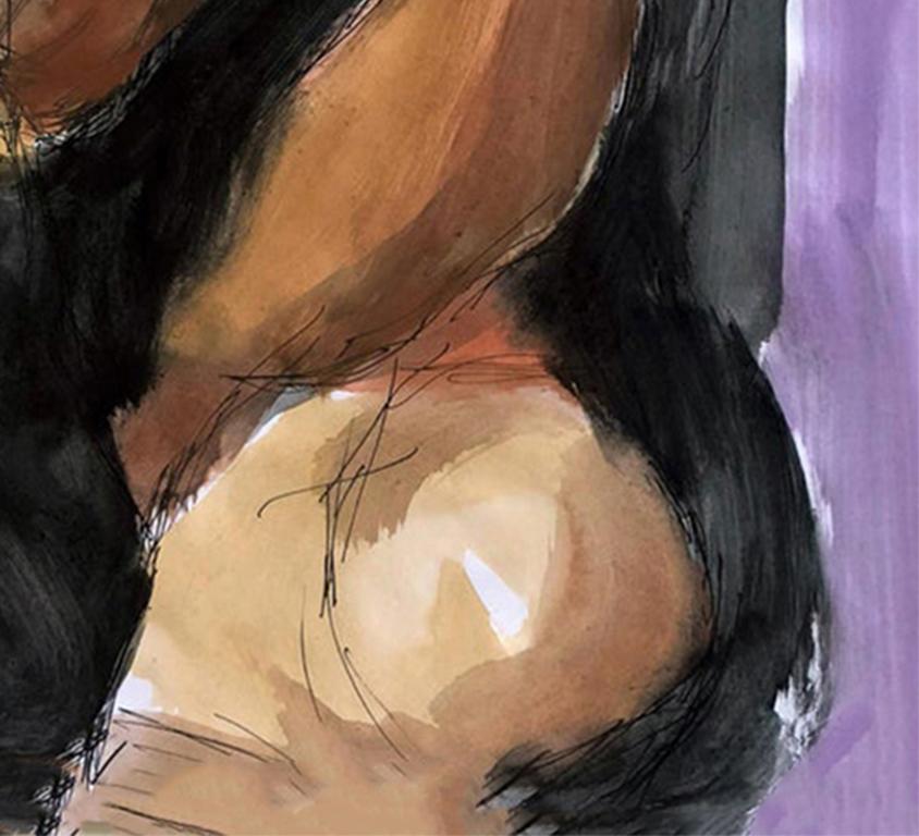 Lástima el 4 de junio. Desnudo acuarela sobre papel - Nude Gris de Celso José Castro Daza