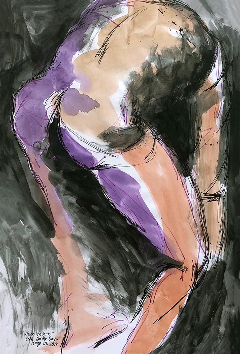 Duchándome. Nude watercolor on paper - Art by Celso José Castro Daza