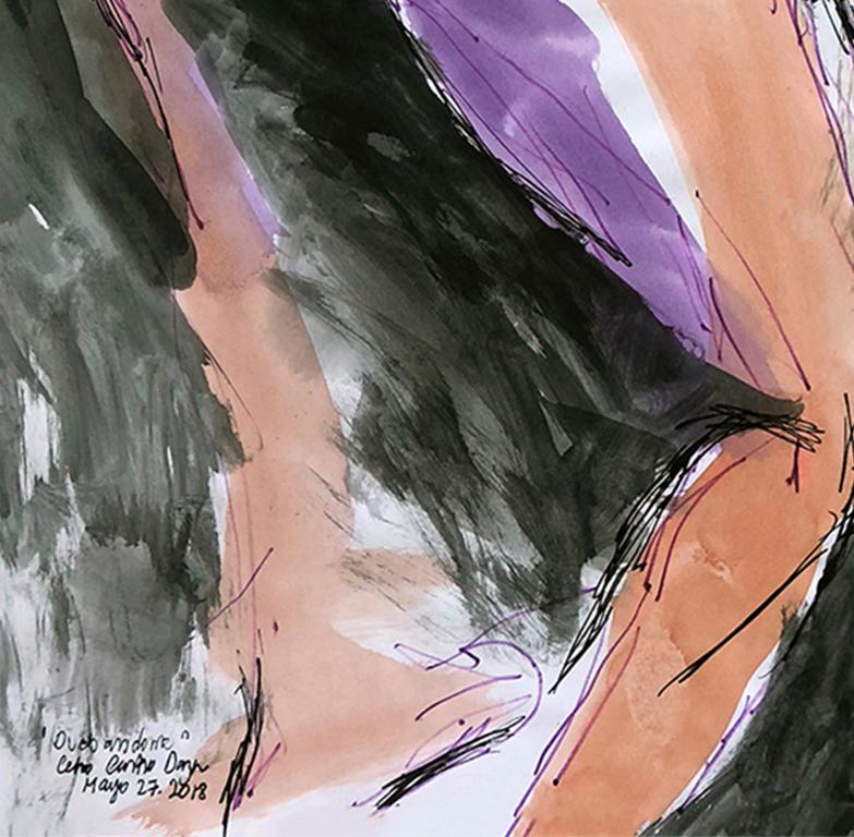 Duchándome. Akt Aquarell auf Papier (Schwarz), Nude, von Celso José Castro Daza