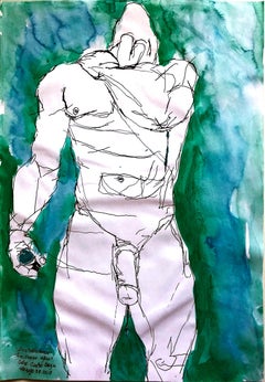 Duchándome en Cuerpo Ajeno. Nude watercolor on paper