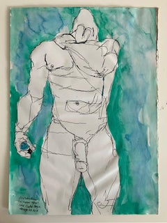 Duchándome en Cuerpo Ajeno. Nude watercolor on paper